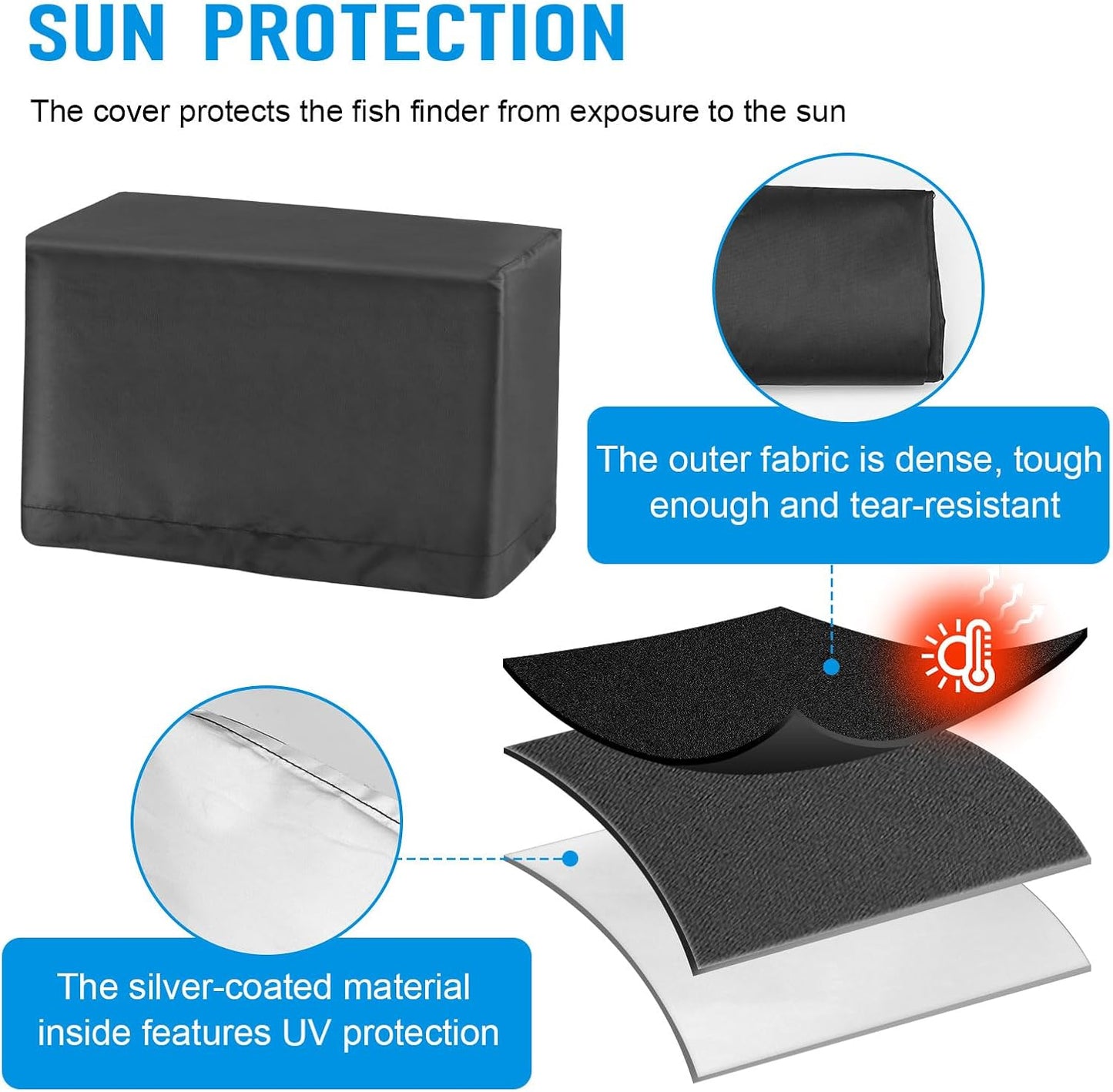 Fish Finder Cover Fit for Lowrance, Humminbird 9-10 inches Fishfinder, Waterproof Depth Cover Protection for Lowrance Hook Reveal to Protect Screen, Silver-Coated 210D Oxford Fabric, 1Pack