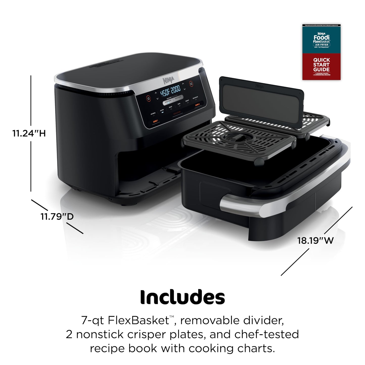 Ninja DZ201 Foodi 8 Quart 6-in-1 DualZone 2-Basket Air Fryer with 2 Independent Frying Baskets, Match Cook & Smart Finish to Roast, Broil, Dehydrate & More for Quick, Easy Meals, Grey