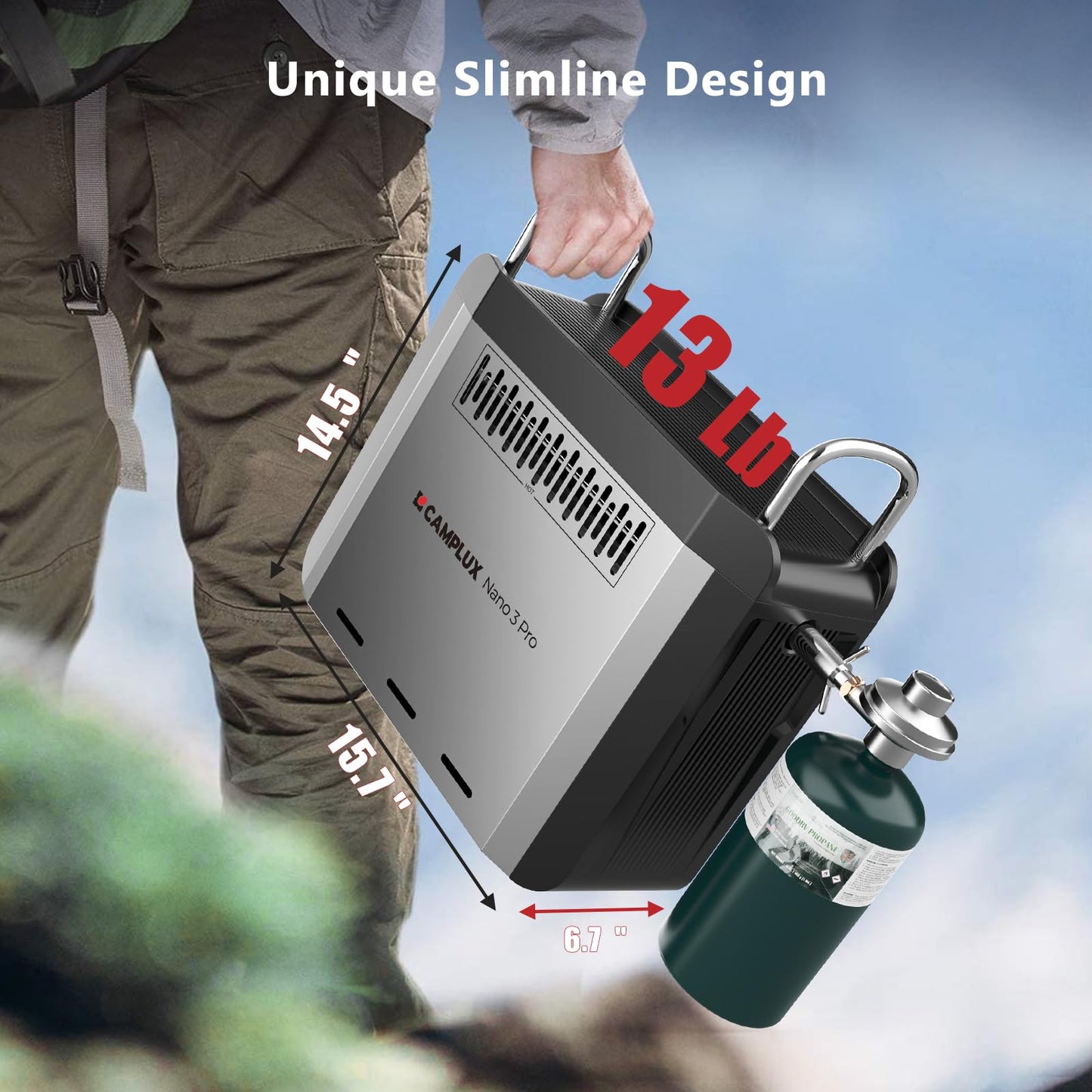 CAMPLUX Battery Powered Portable Water Heater, 1 lb On-Demand Propane Camping Shower Nano 3 Pro, On Ground Camp Water Heater & Shower Pump
