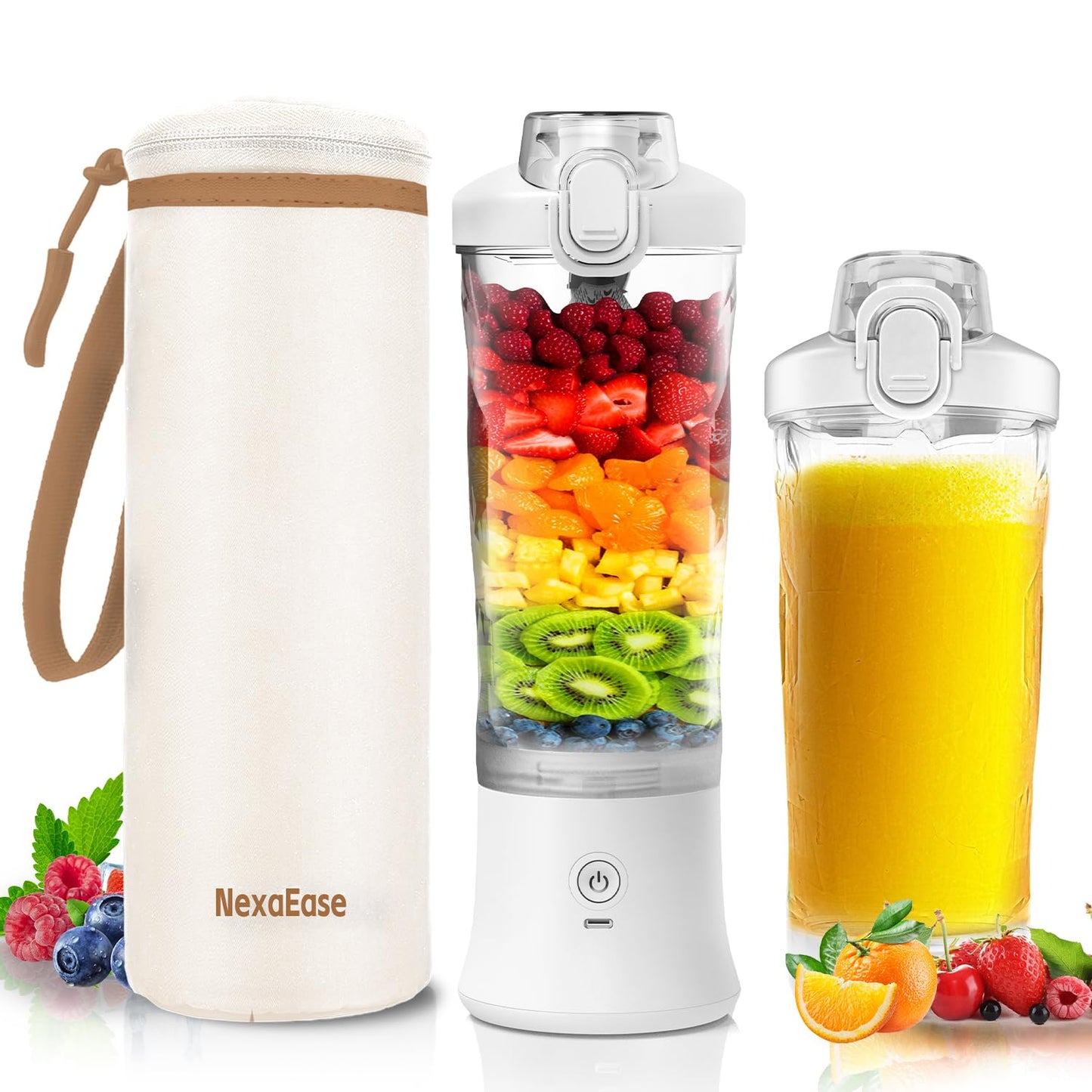 Portable Blender with Insulated Carrying Case & Recipe Book for Shakes and Smoothies, 24 OZ Personal Juicer Electric Protein Shaker Bottle, Mini Small Blender Cup with USB-C Rechargeable, Travel Lid