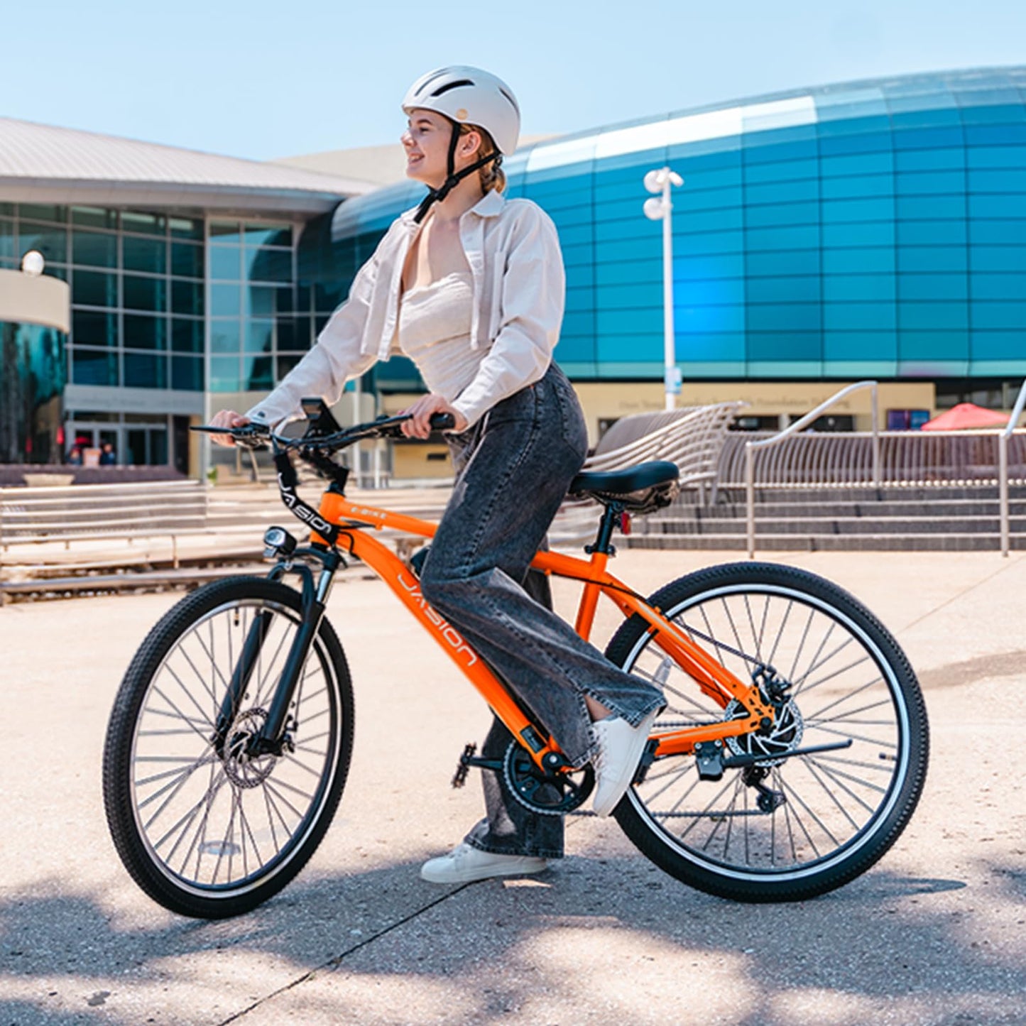 Jasion EB5 Electric Bike for Adults with Peak 500W Brushless Motor, 40Miles 20MPH Commuting Electric Mountain Bike with 360Wh Removable Battery, 7-Speed, 26" Tires and Front Fork Suspension