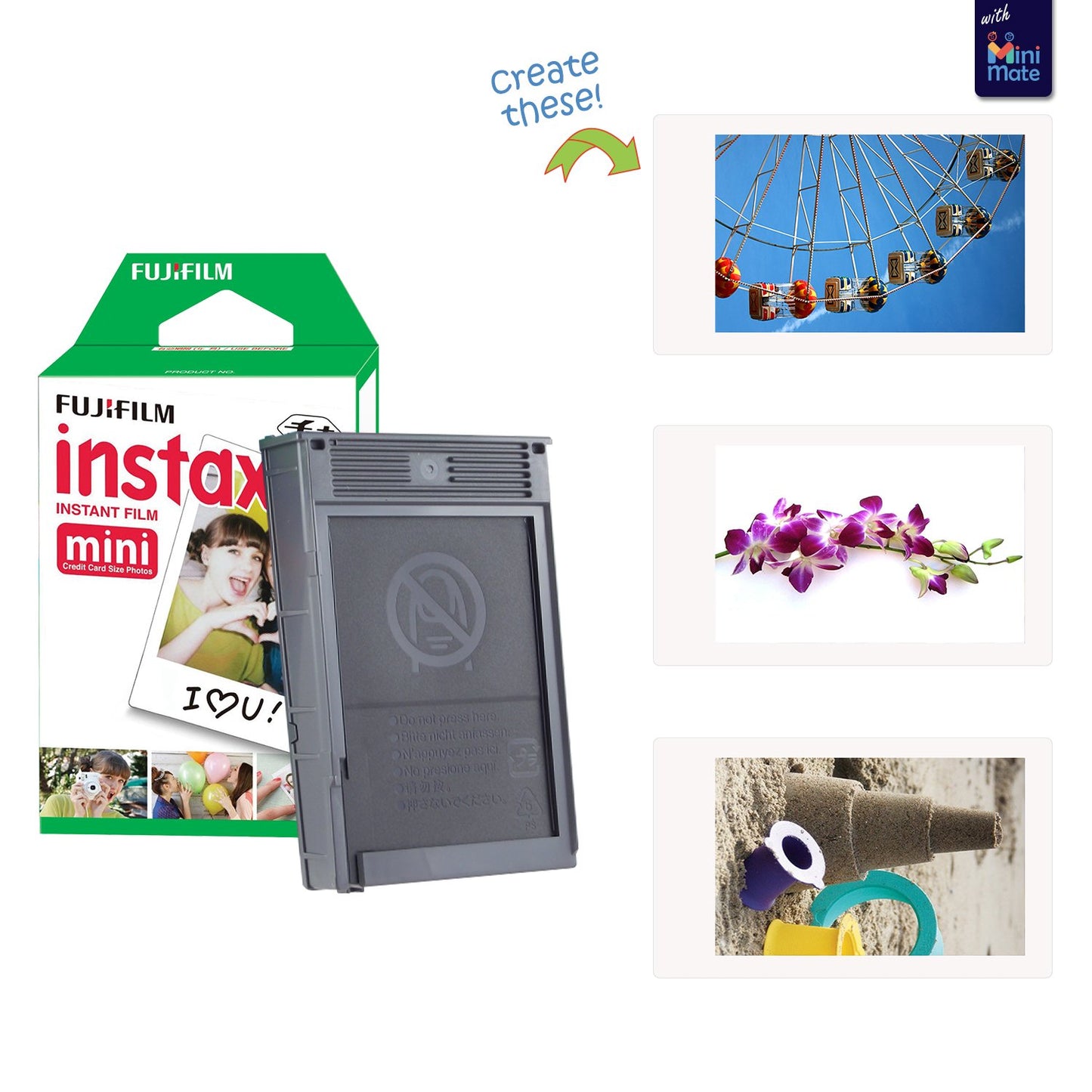 Fujifilm Instax Mini 12 Instant Camera + MiniMate Accessory Bundle & Compatible Custom Case + Fuji Instax Film Value Pack (50 Sheets) Flamingo Designer Photo Album (Pastel Blue)
