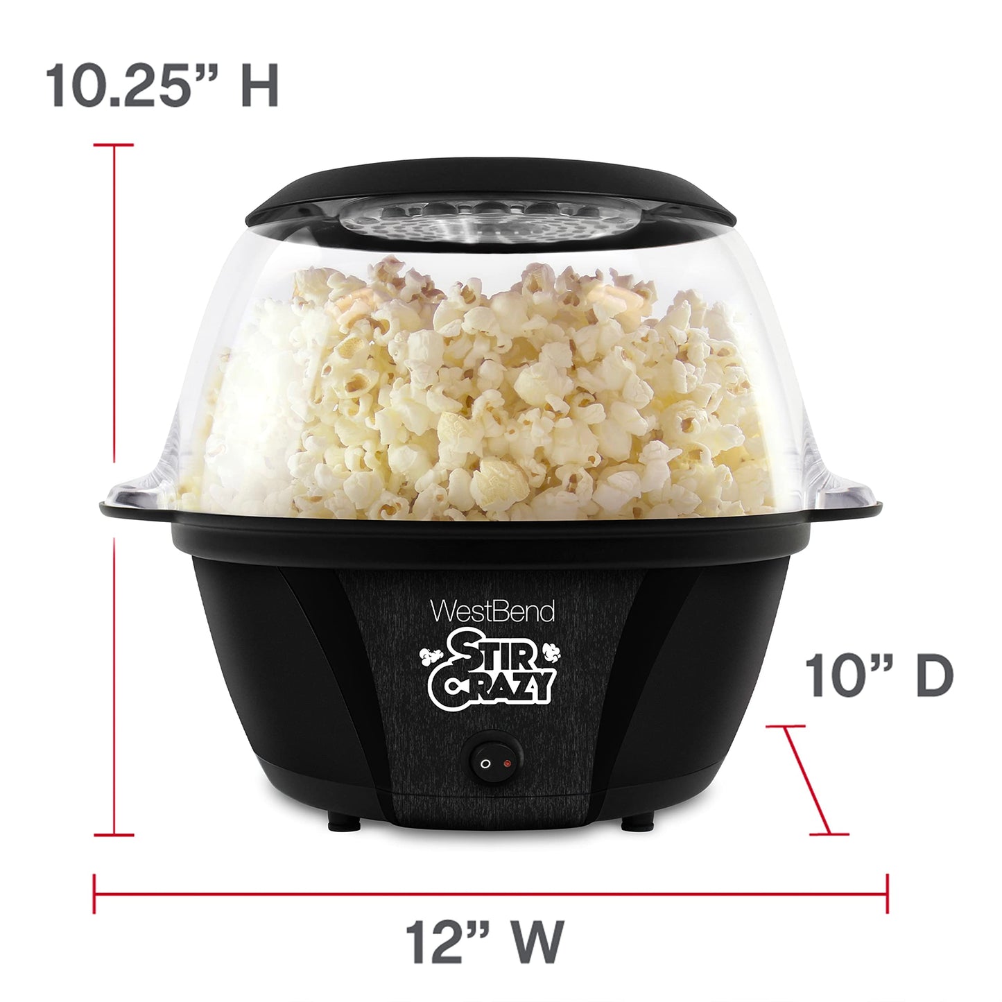 West Bend Stir Crazy Hot Oil Popcorn Popper, Popcorn Maker Machine with Large Serving Bowl Lid and Stirring Rod Perfect for Movie Night Snack Time or Parties, 6-Quart, Red