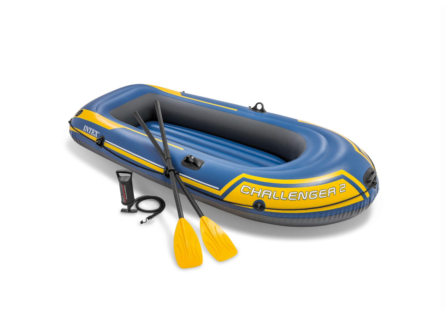 INTEX Challenger Inflatable Boat Series: Includes Deluxe Boat Oars and High-Output Pump – SuperStrong PVC – Triple Air Chambers – Welded Oar Locks – Heavy Duty Grab Handle