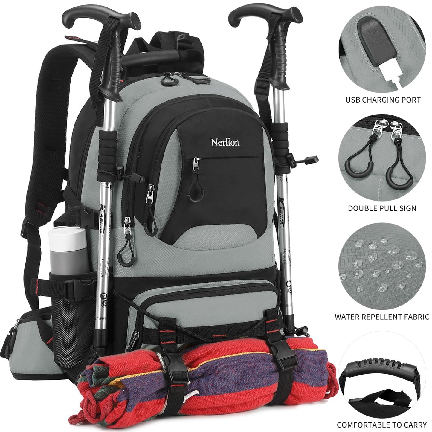 Nerlion 40L Hiking Backpack Travel Backpack for Men Women Camping Waterproof Outdoor Hiking Daypack Lightweight Backpack (Orange)