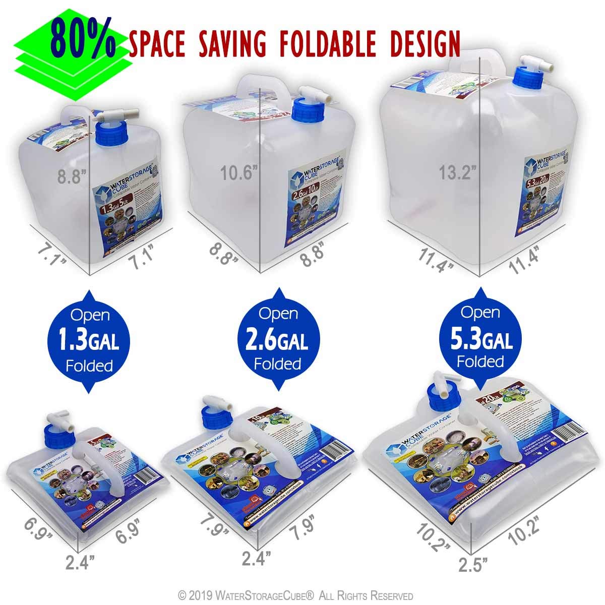 WaterStorageCube BPA Free Collapsible Water Container with Spigot, Camping Water Storage Carrier Jug for Outdoors Hiking Backpack & Survival Kit, Foldable Portable Water Canteen 1.3/2.6/5.3 Gallon