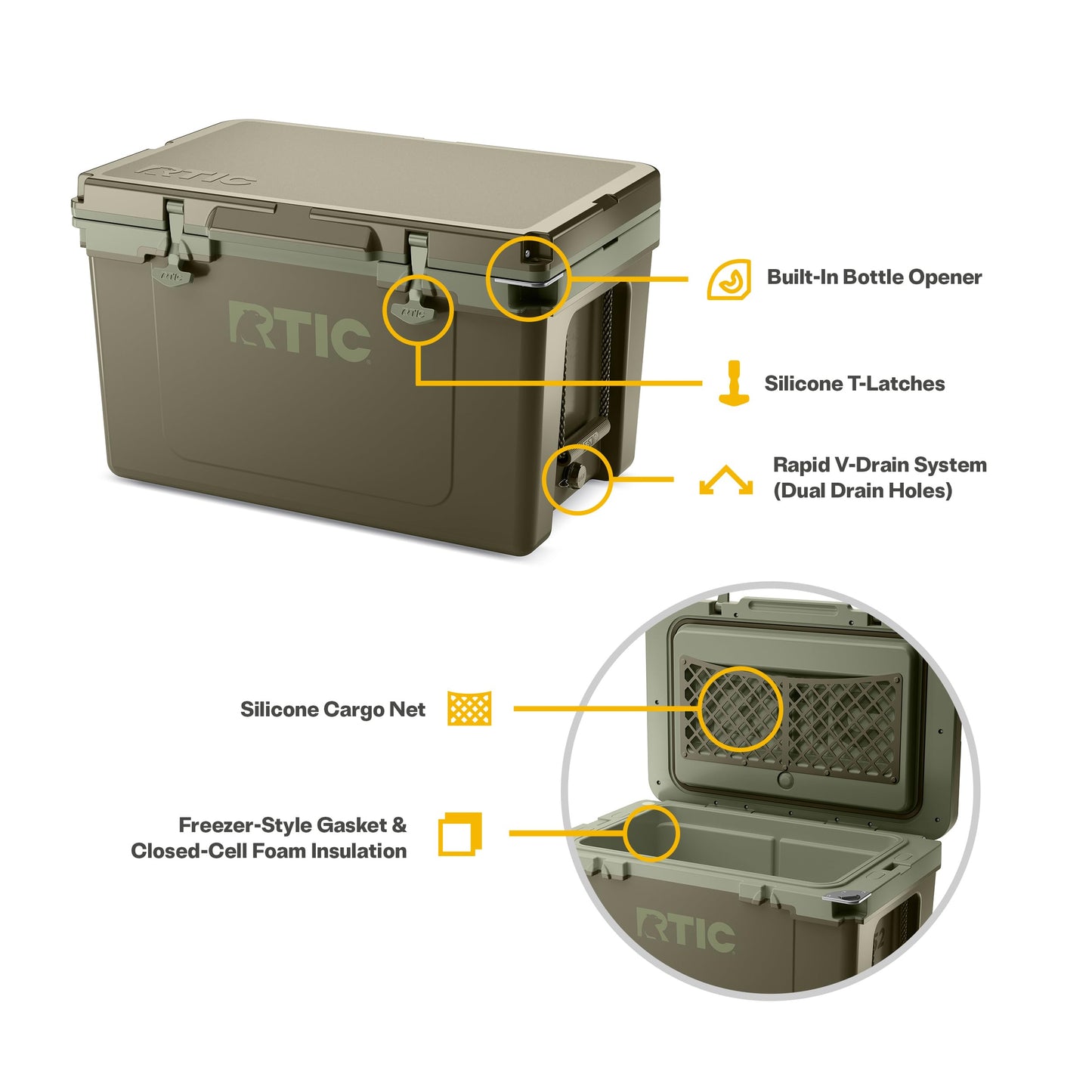 RTIC Ultra-Light 52 Quart Hard Cooler Insulated Portable Ice Chest Box for Beach, Drink, Beverage, Camping, Picnic, Fishing, Boat, Barbecue, 30% Lighter Than Rotomolded Coolers
