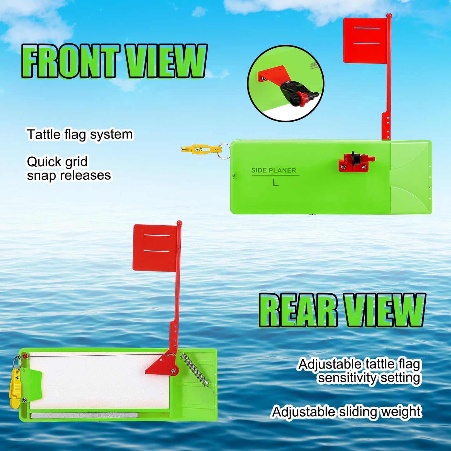2 Pack Planer Boards for Fishing Trolling 8 x 3 Inches Off Shore Crappie Planer Boards Kits with Flag Fishing Accessory for Inshore Offshore Trolling Dragging