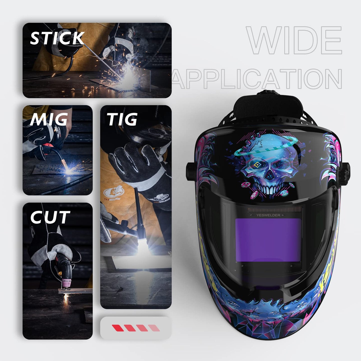 YESWELDER Large Viewing True Color Solar Powered Auto Darkening Welding Helmet with SIDE VIEW, 4 Arc Sensor Wide Shade 4/5-9/9-13 Welder Mask for TIG MIG ARC Grinding Plasma LYG-Q800D