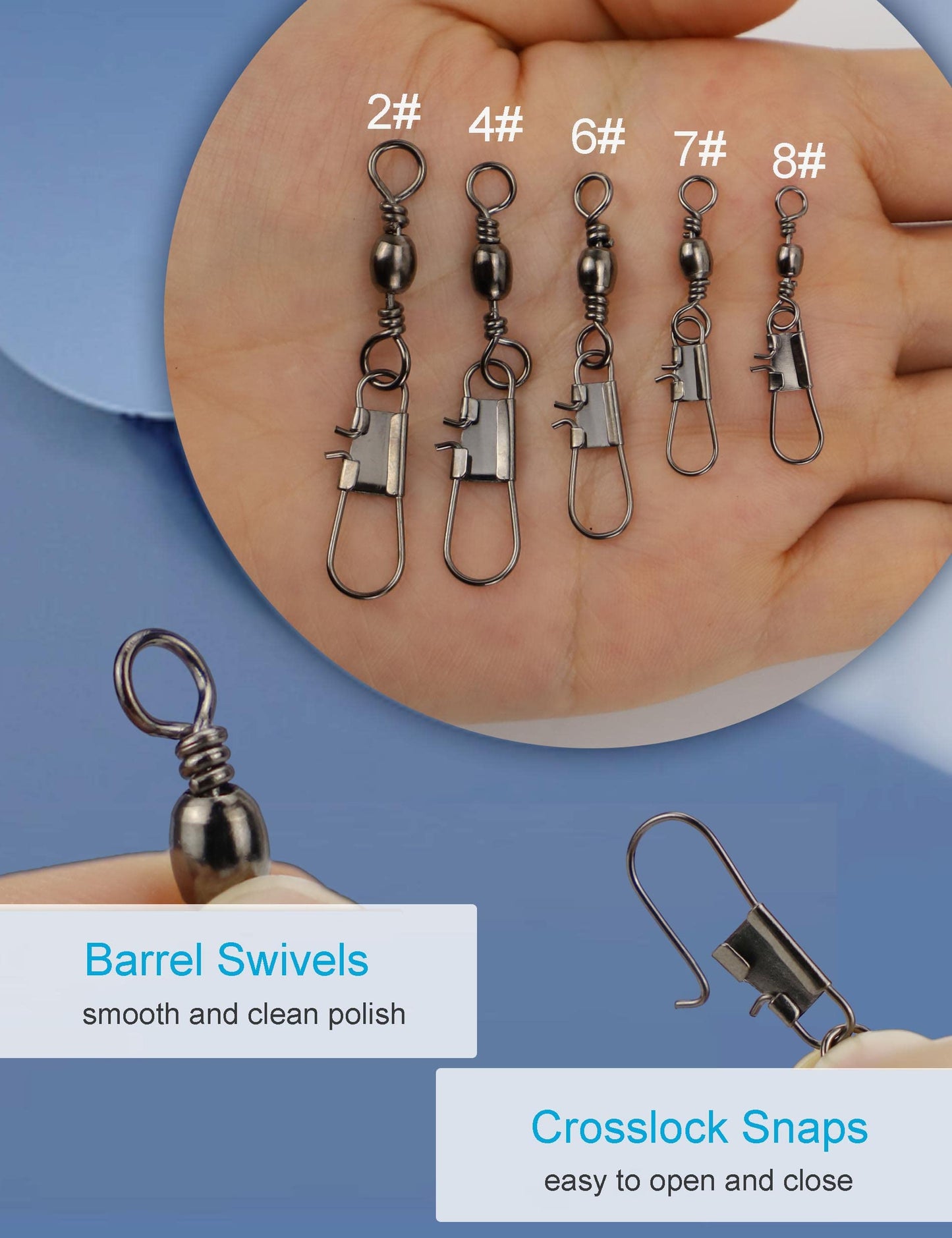 Beoccudo Fishing Swivels Snap Swivels 210pcs Barrel Swivels with Snaps, Fishing Swivels Saltwater Freshwater Snap Connector