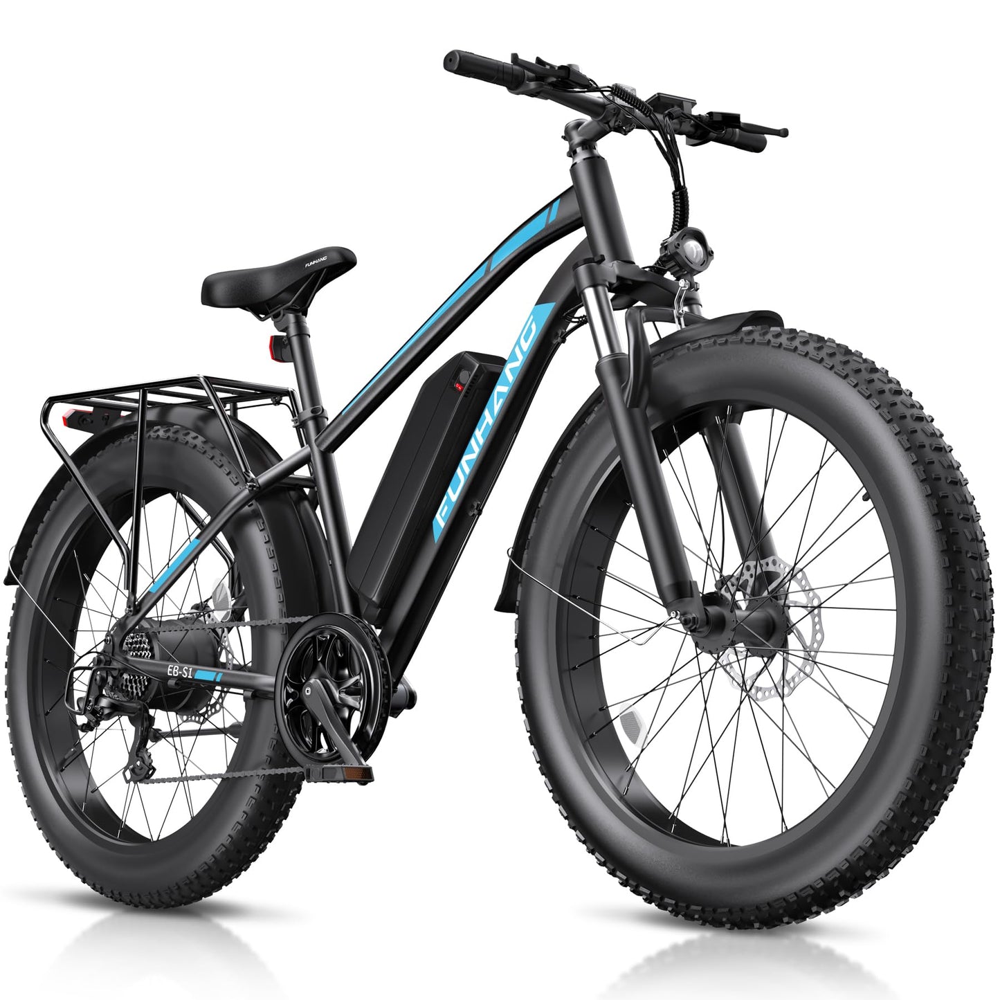 Electric Bike for Adults, 1000W Peak Ebike, 25MPH 60Miles Electric Mountain Bike, 26" Fat Tire Electric Bicycle with 48V 13AH Battery, Rear Rack, Turn Signal, Lockable Suspension Fork,7 Speed