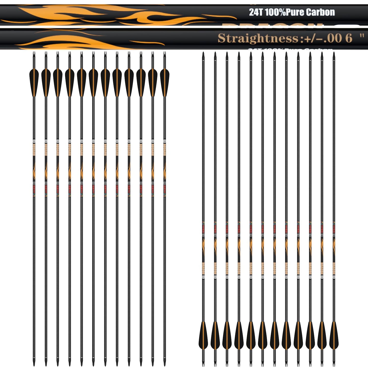 sanlida 100% Pure Carbon Arrows, 0.001"/0.003"/0.006", Buy 12 Get 12 Free/Buy 6 Get 6 Free!10 Spines Deflection for Compound Bow & Recurve Bows (12PCS / 24PCS)