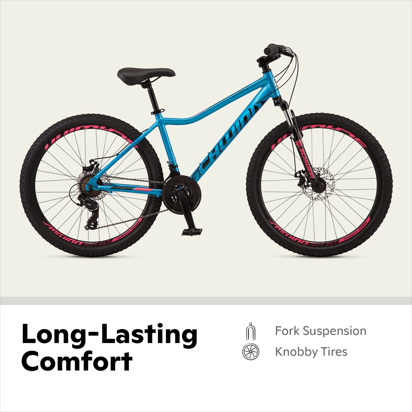 Schwinn High Timber ALX Mountain Bike for Adult Men Women, 26-Inch Wheels, 21-Speeds, Front Suspension, Aluminum Frame, Mechanical Disc Brakes, Blue