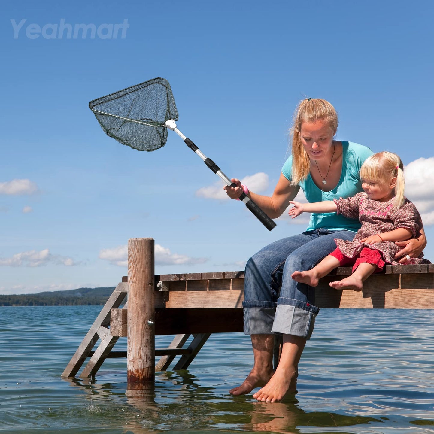 Yeahmart Fishing Net Minnow Nets with Aluminum Collapsible Telescopic Fishing Pole Handle and Nylon Mesh, Small Fishing Landing Net for Saltwater Freshwater, Kids, Men, Women, Extends to 21-75 inch
