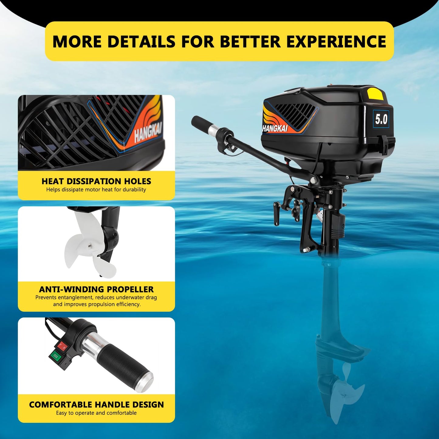 3.5HP 2 Stroke Outboard Motor, Heavy Duty Fishing & Kayak Motor with Water Cooling System, Marine Boat Engine for Inflatable Fishing