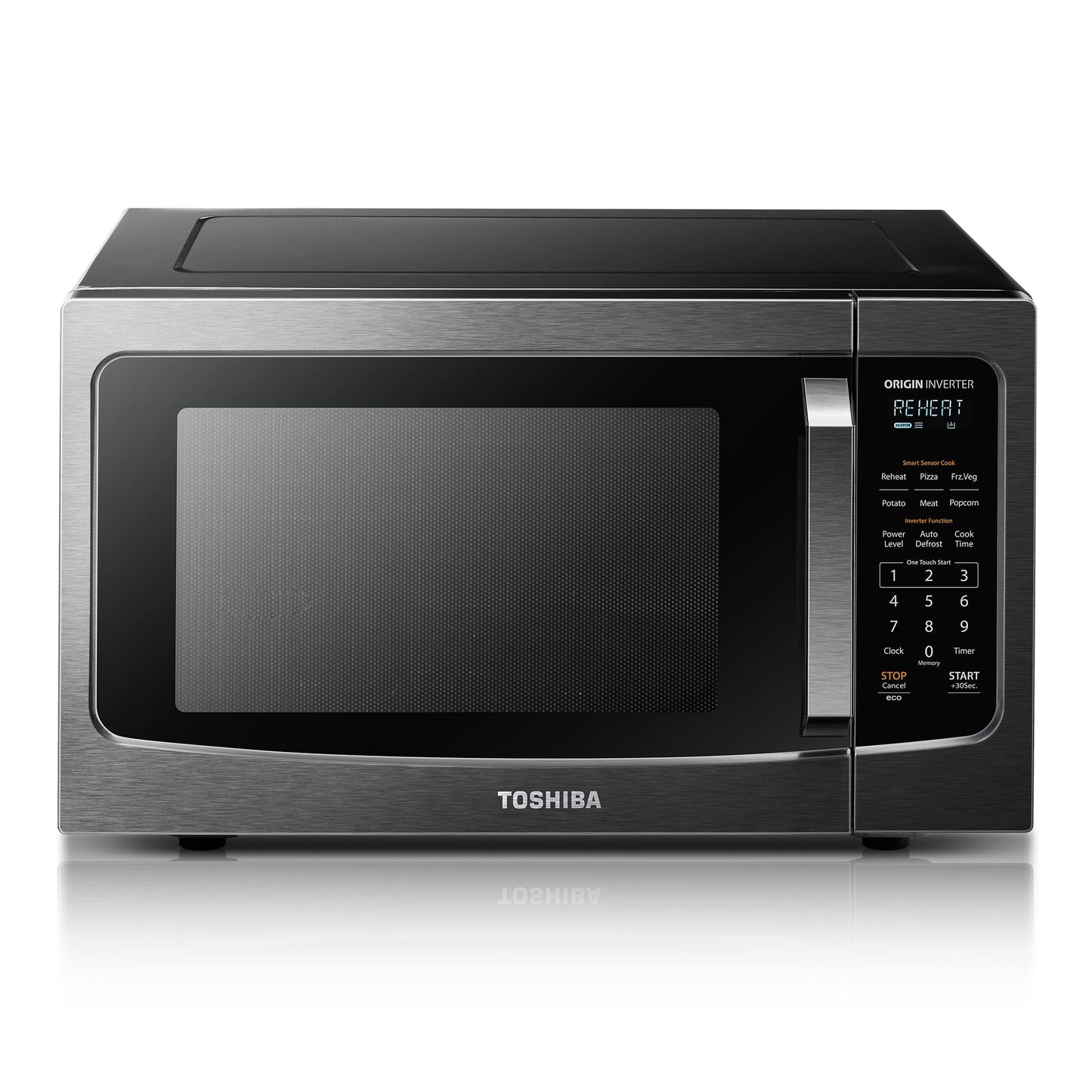 TOSHIBA ML-EM45PIT(BS) Countertop Microwave Oven with Inverter Technology, Kitchen Essentials, Smart Sensor, Auto Defrost, 1.6 Cu.ft, 13.6" Removable Turntable, 33lb.&1250W, Black Stainless Steel