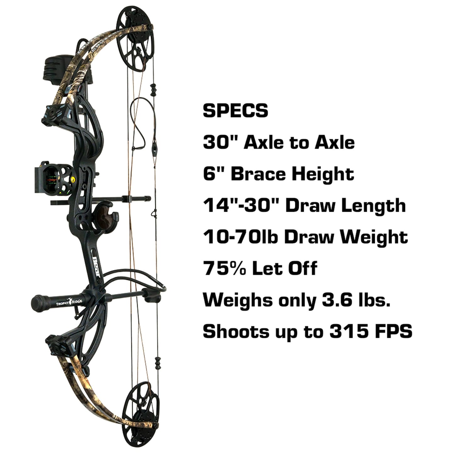 Bear Archery Legit Ready to Hunt Compound Bow Package for Adults & Youth, 14”- 30” Draw Length, 10-70 Lbs Draw Weight, Up to 315 FPS, Made in USA, Limited Life-Time Warranty