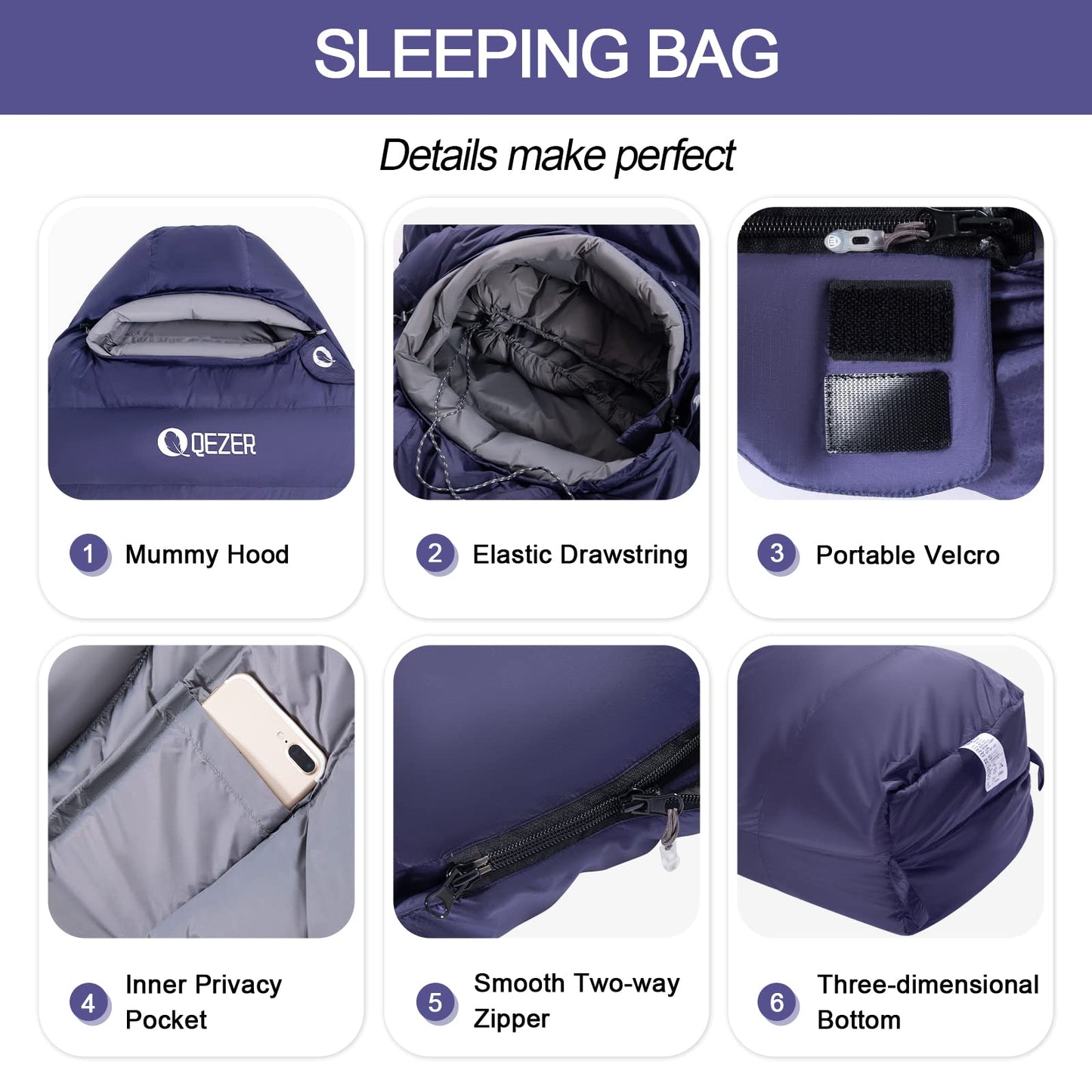 Down Sleeping Bag for Adults 0°F 10°F 15°F 20°F Backpacking Sleeping Bag for Cold Weather with Compression Sack