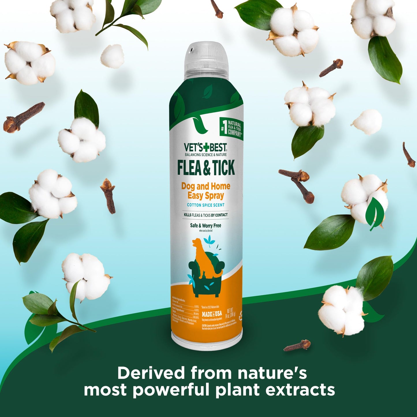 Vet's Best Flea and Tick Home Spray - Dog Flea and Tick Treatment for Home - Plant-Based Formula - Certified Natural Oils,Green - 32 oz