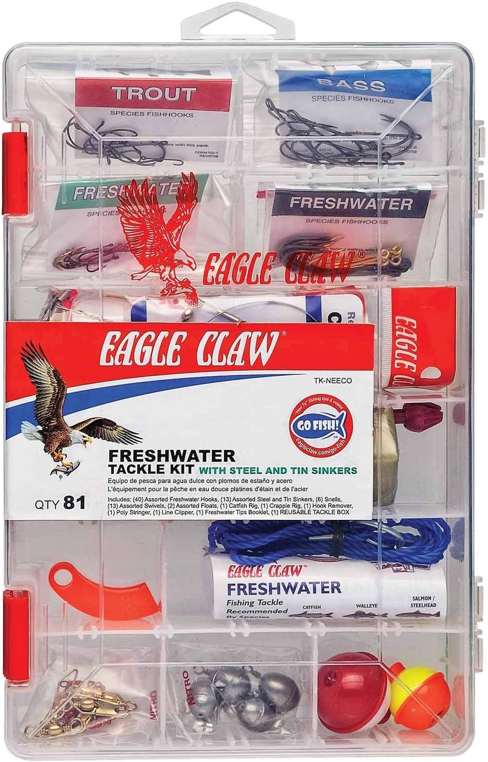 EAGLE CLAW LEAD ALTERNATIVE FRESHWATER TACKLE KIT, 81 LEAD ALTERNATIVE PIECES, CONATINS SINKERS, TACKLE AND ASSORTED HOOKS FOR FRESHWATER FISHING