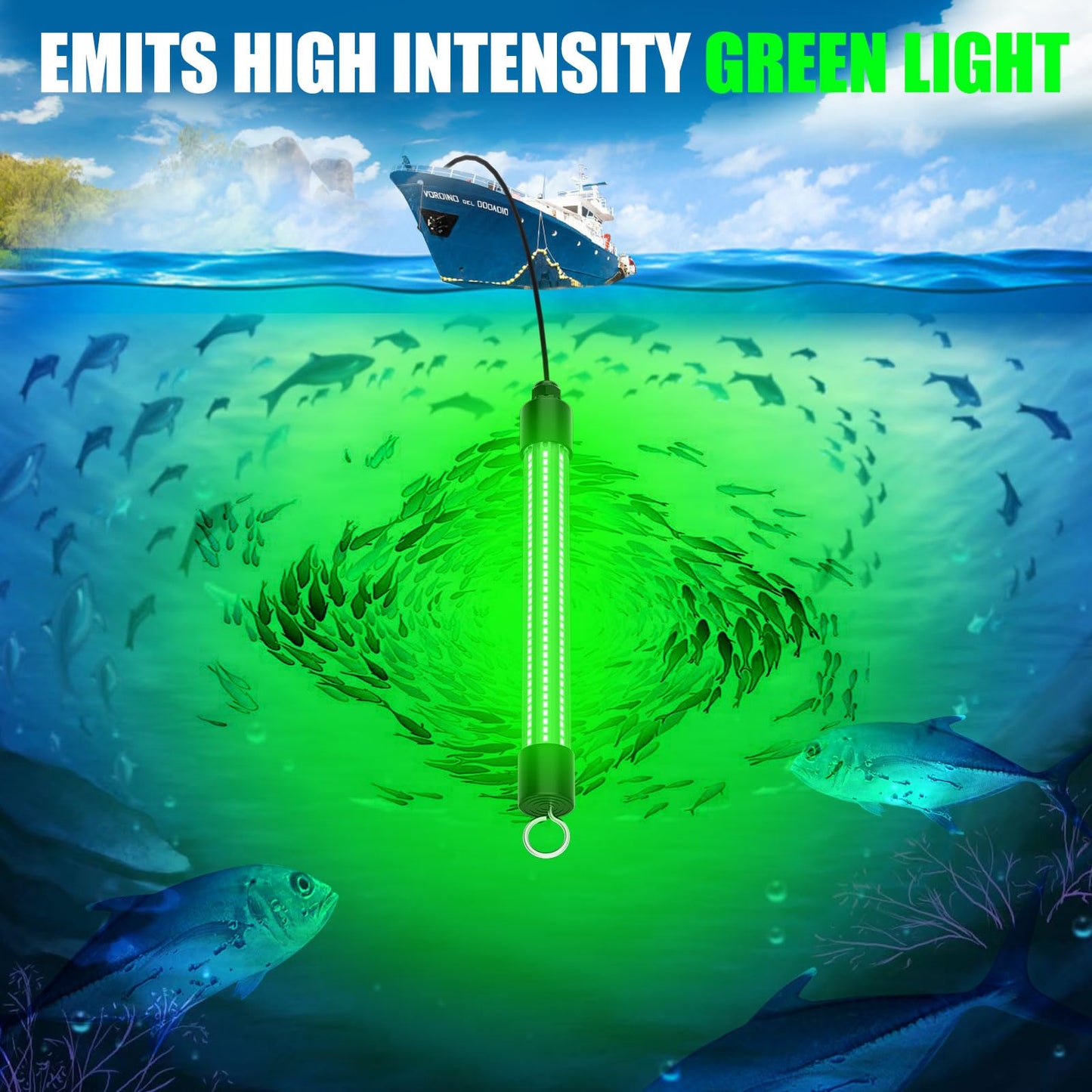 Underwater Fishing Light Compatible for Milwaukee 18V Battery,LED Green Light for 30W IP68 3000 Lumens Fish Attracting, Night Fishing for Docks Boats or Kayaks(no Battery)