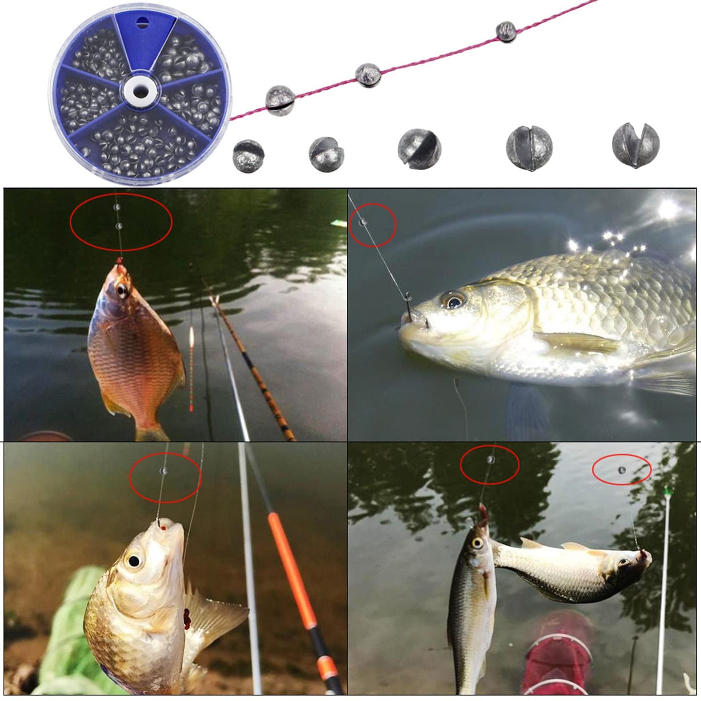 Joyiii Fishing Weights Sinkers 205pcs/100pcs Lead Split Shot Fishing Line Sinkers 5 Sizes Removable Egg Lead Assortment
