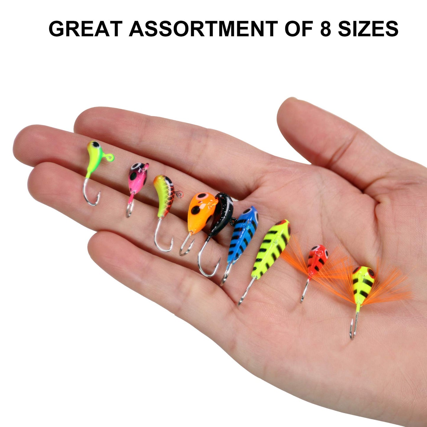 THKFISH Ice Fishing Jigs Kit, Jigs Heads for Ice Fishing Gear, Ice Fishing Lures for Panfish, Crappie, Walleye, Perch, Trout and Bluegill 18/40/70pcs