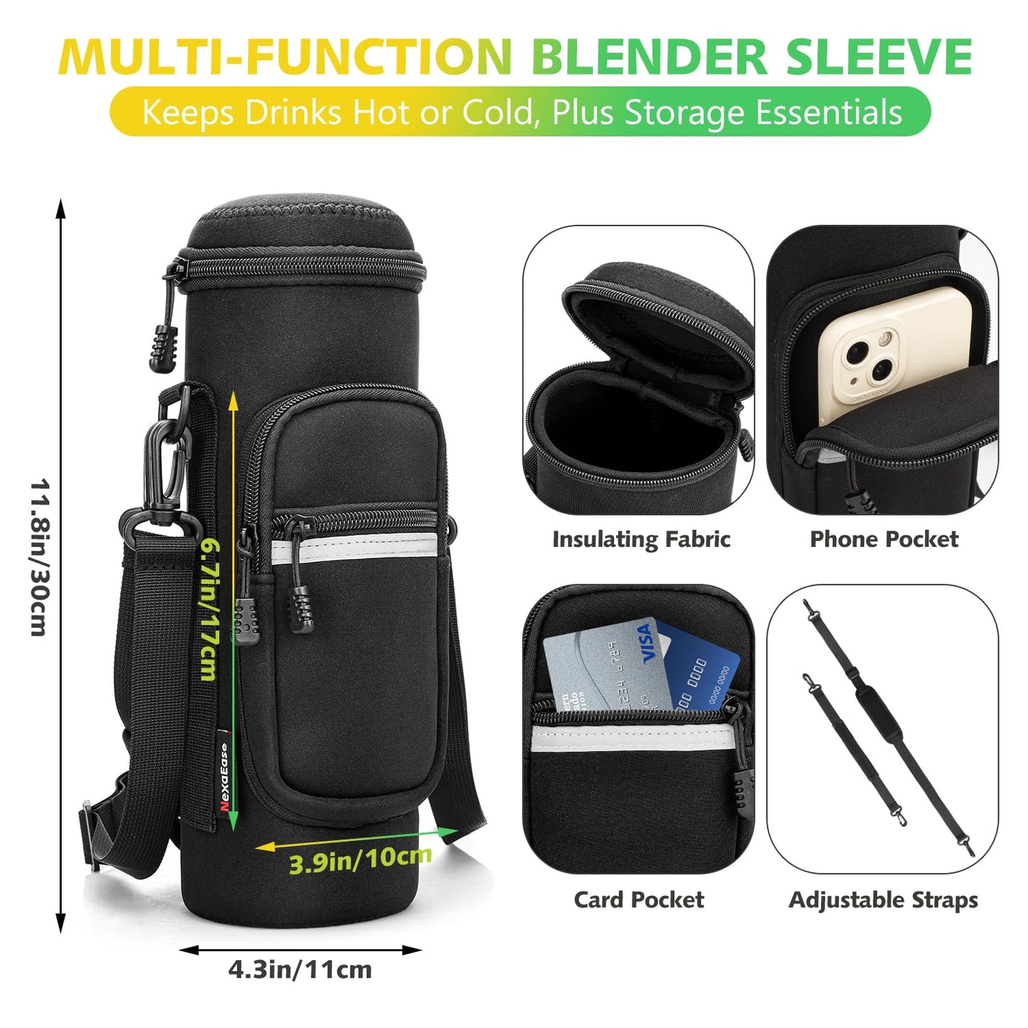 Portable Blender with Insulated Carrying Case & Recipe Book for Shakes and Smoothies, 24 OZ Personal Juicer Electric Protein Shaker Bottle, Mini Small Blender Cup with USB-C Rechargeable, Travel Lid