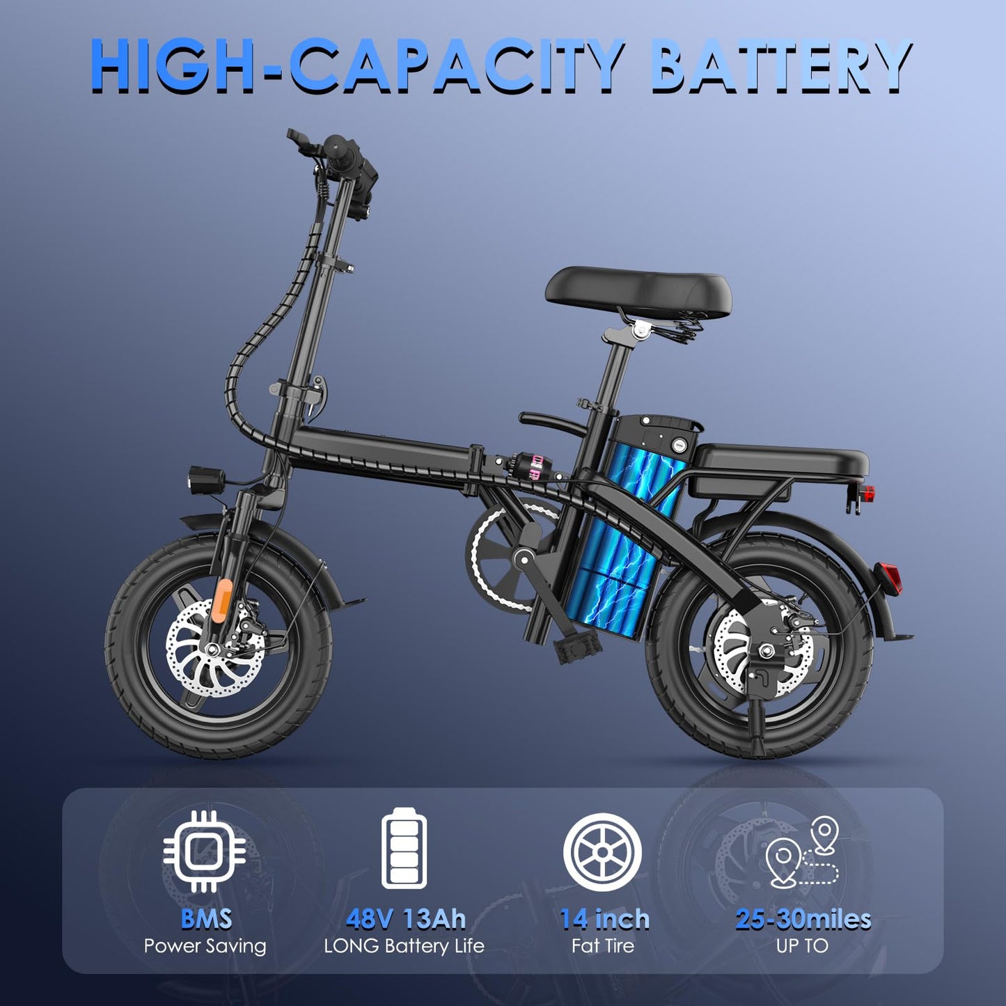 E14 Electric Bike for Adults 500W Motor, Folding Ebike 14" Adults Electric Bicycles, 48V 13Ah Removable Battery UL 2849 Certified, 25 Miles PAS Range