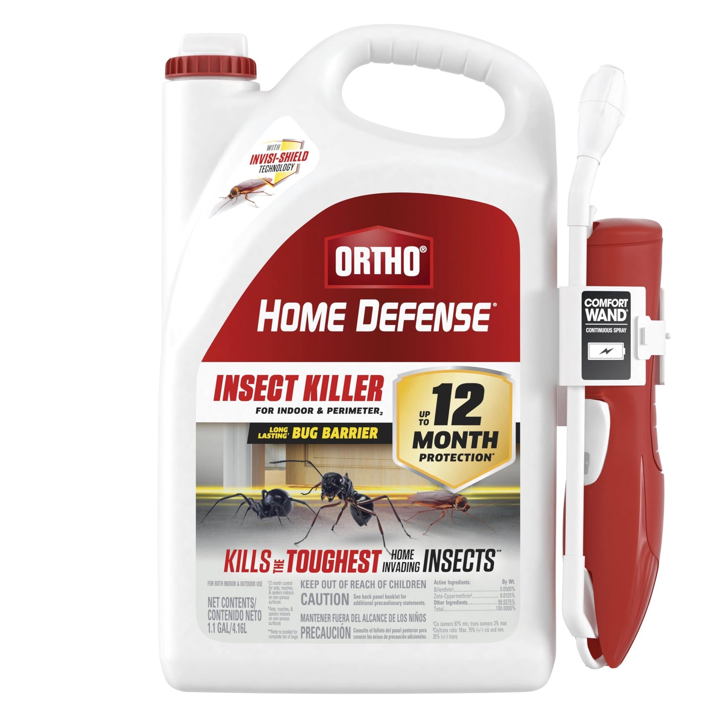 Ortho Home Defense Insect Killer for Indoor & Perimeter2 - With Comfort Wand, Long-Lasting Control, Kills Ants, Cockroaches, Spiders, Fleas & Ticks, Non-Staining, Odor Free, 1.1 gal., 2-Pack