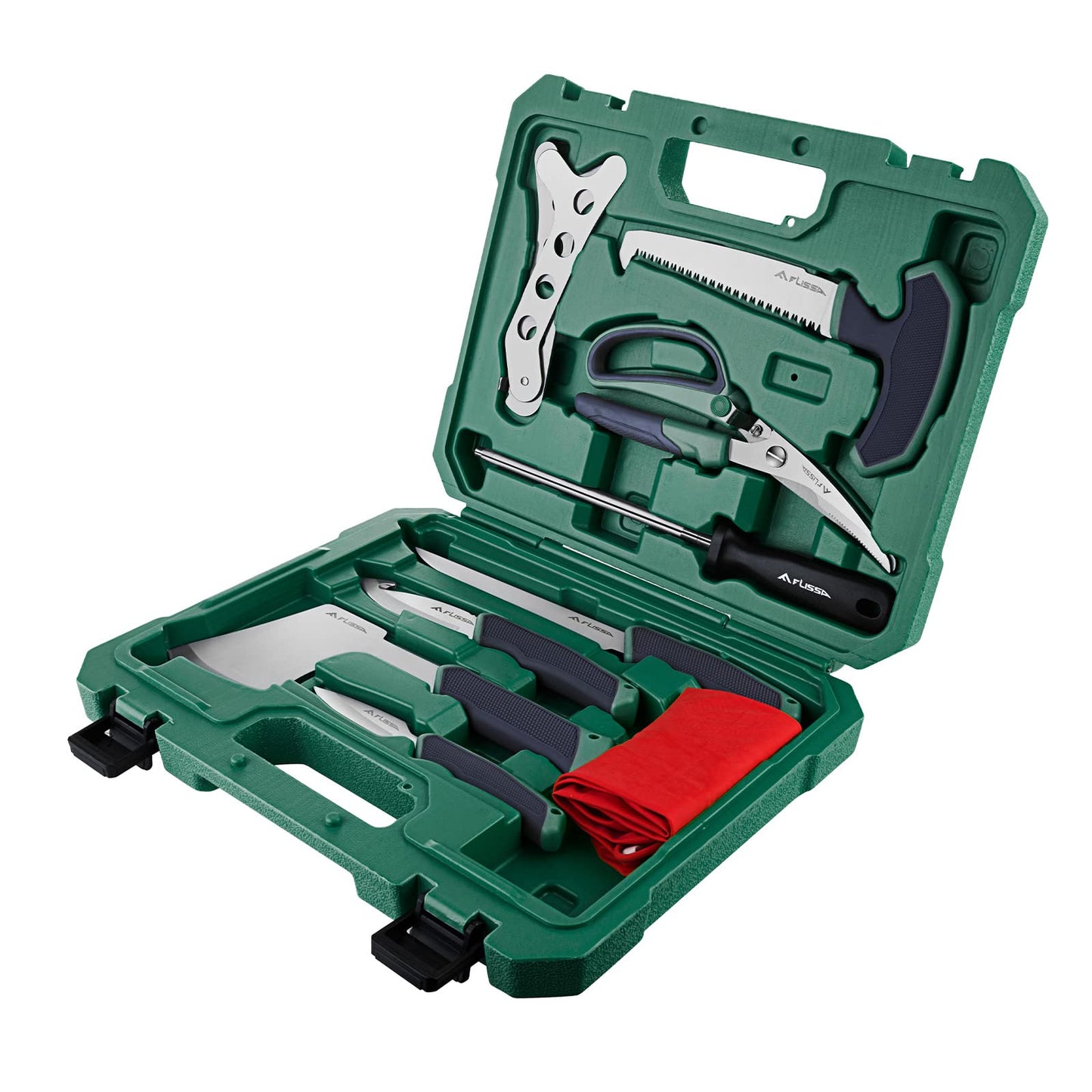FLISSA Hunting Field Dressing Kit, 10 Piece Hunting Knife Set with Skinning Knife, Butcher Game Processing Kit with Portable Storage Case for Deer, Meat Processing, Fishing, Camping, Survival