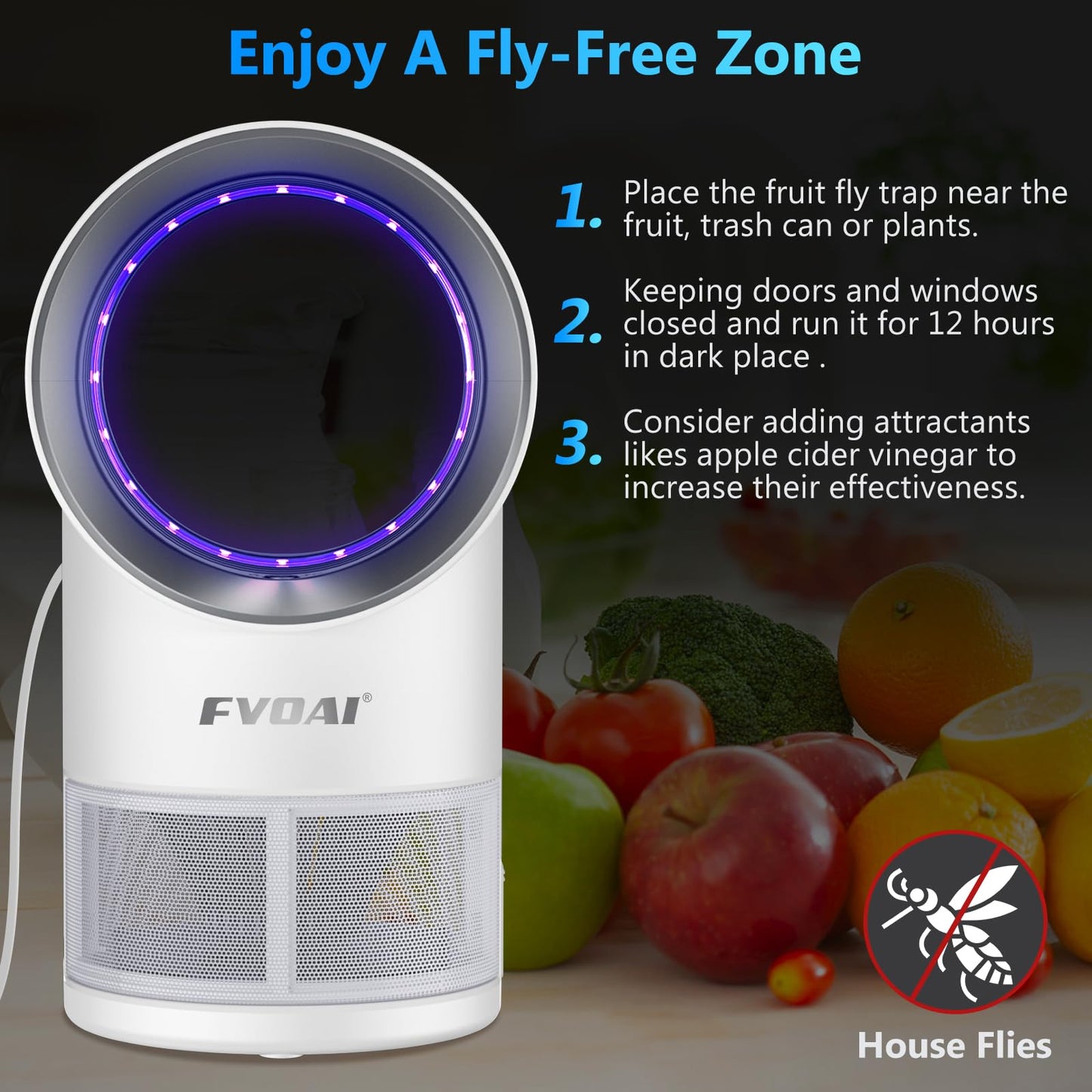 Fruit Fly Trap for Indoors, Fly Traps Indoor for Home Gnat Traps House Indoor, Bugs Trap with Time Setting, 10 Sticky Glue Boards Black