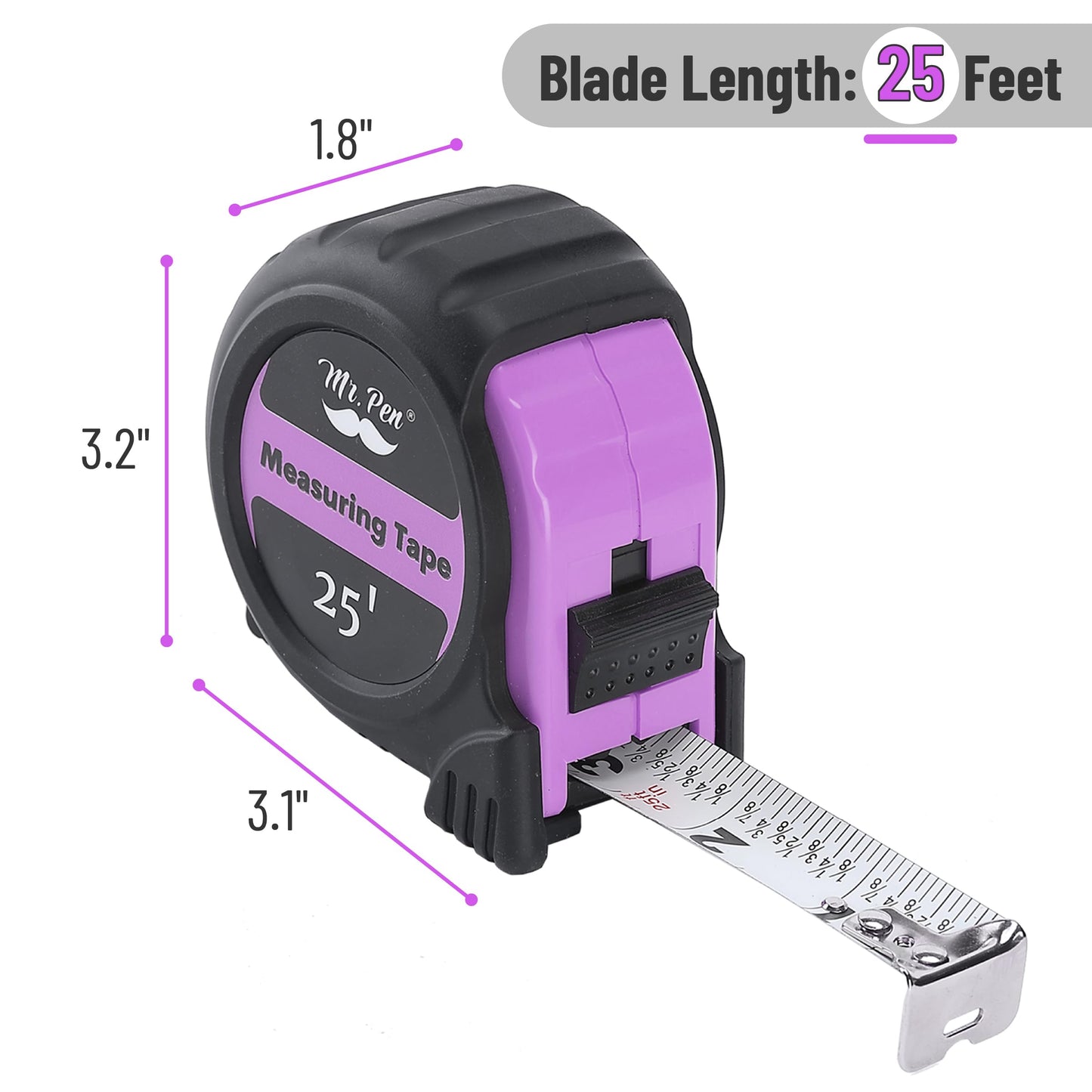 Mr. Pen 25-Foot Steel Retractable Tape Measure with Easy Read Fractions
