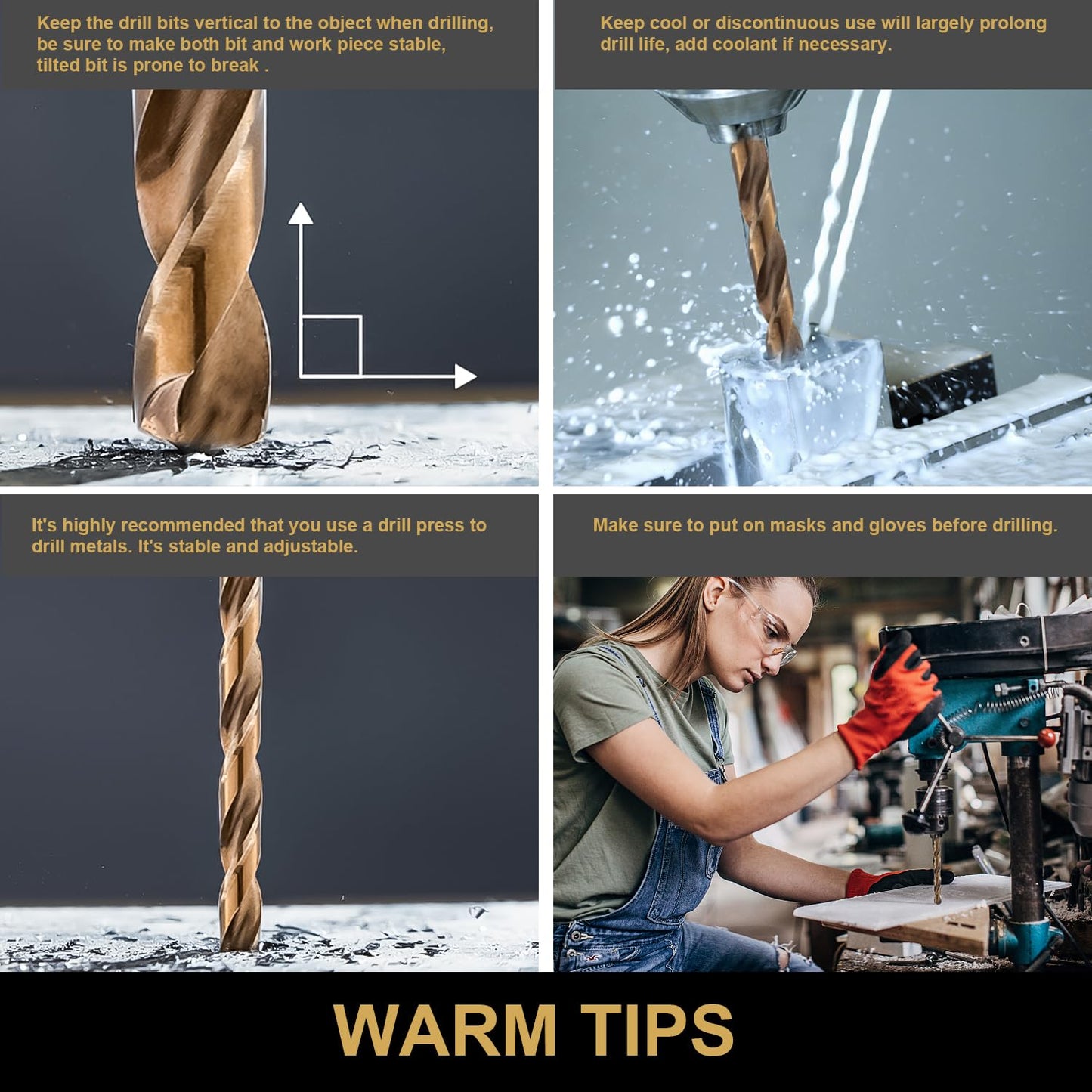 Cobalt Drill Bit Set 115 PCS - M35 High Speed Steel Twist Jobber Length Drill Bits for Hardened Metal, Stainless Steel, Cast Iron, Plastic and Wood, 1/16"-1/2", A-Z, 1-60