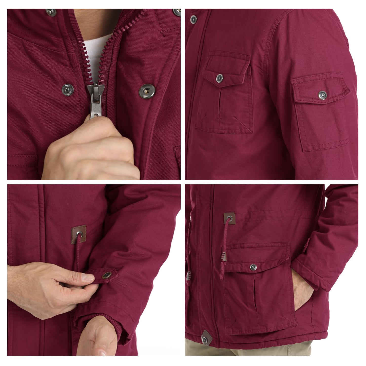 CHEXPEL Men's Thick Winter Jackets with Hood, Fleece Lining, Cotton Military Work Jackets with Cargo Pockets, Outwear