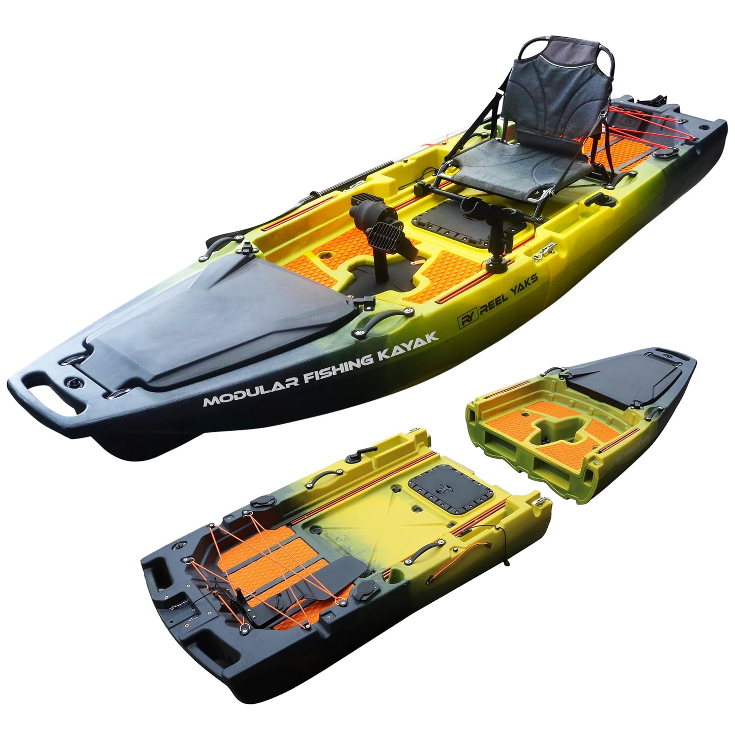 Rocket Modular Fishing Kayak - 9.8ft Lightweight Propeller Drive, Sit On Top Kayak for Adults & Youth - Stable & Portable, Ideal Space-Saving Design - 400 lbs Capacity - Yellow Black