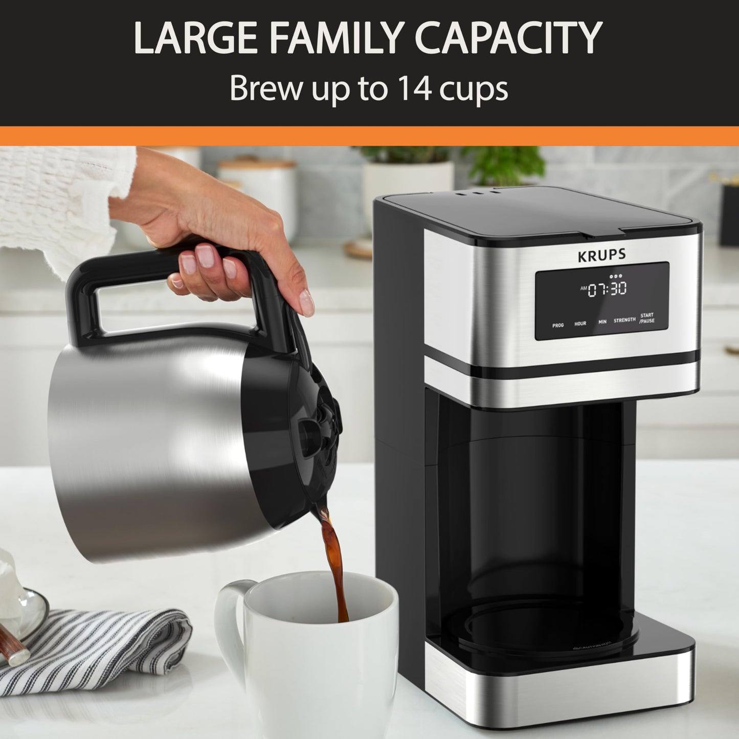 KRUPS Newer Model Drip Coffee Maker, 10-Cup, Silver
