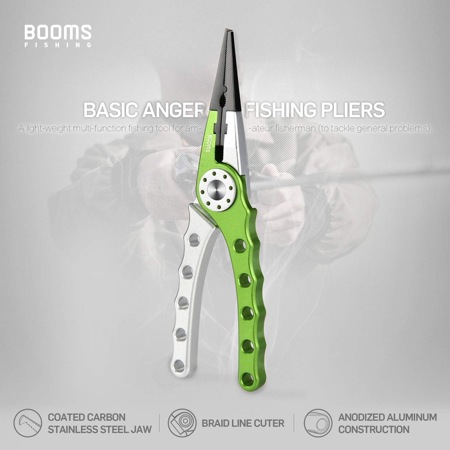 Booms Fishing X1 Aluminum Fishing Pliers Saltwater, Surf Fishing Tackle Kit, Fishing Multitool Hook Remover Braided Fishing Line Cutting and Split Ring with Coiled Lanyard and Sheath