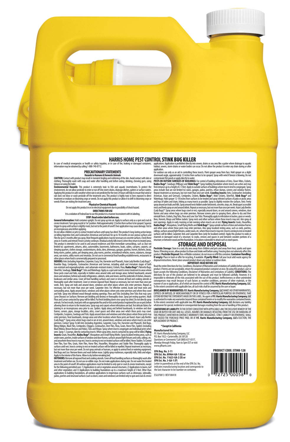 Harris Stink Bug Killer, Liquid Spray with Odorless and Non-Staining Extended Residual Kill Formula for Insects (Gallon)