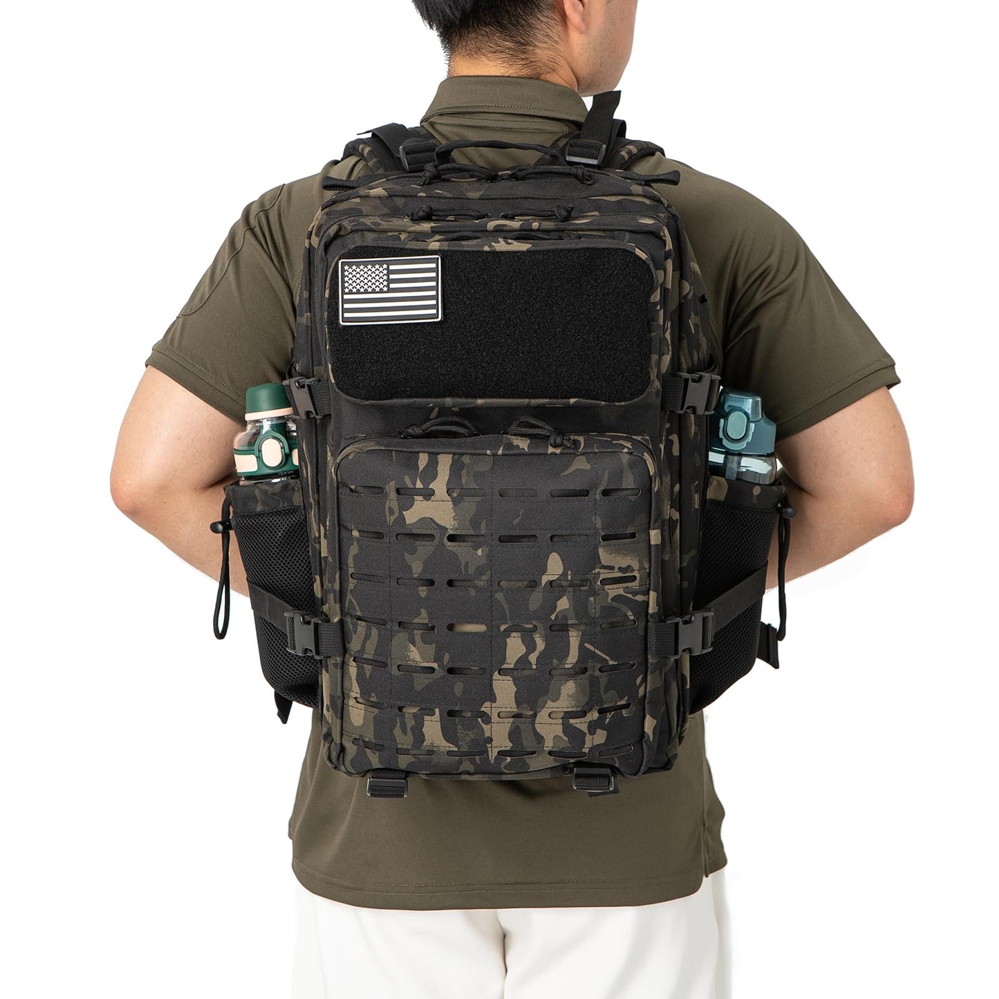 QT&QY 25L/35L/45L Military Tactical Backpack For Men Molle Daypack 3 Day Bug Out Bag Hiking Rucksack With Bottle Holder