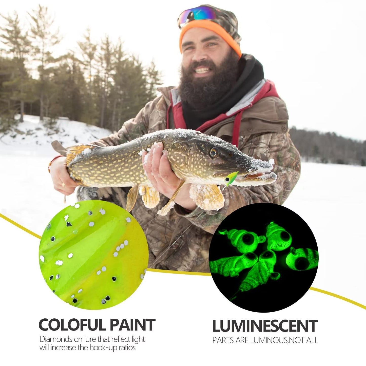 THKFISH Ice Fishing Jigs Kit Ice Fishing Lures for Walleye Perch Jigs Heads for Ice Fishing Tackle Panfish Crappie Jigs 50PCS/31PCS
