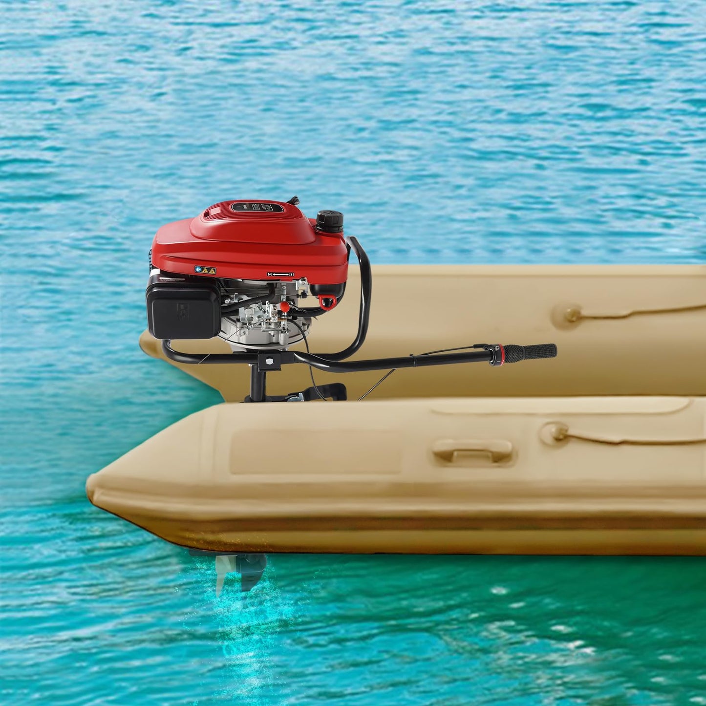 6HP Heavy Duty Outboard Motor, 170cc 4 Stroke Gas Outboard Boat Motor Engine with Air Cooling System, 3.2KW Single Cylinder Fishing Boat Engine for 3-7m Length