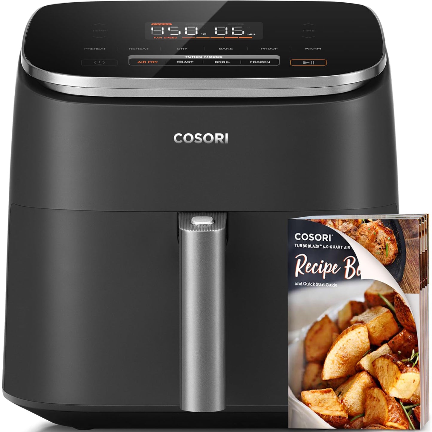 COSORI Air Fryer 9-in-1, Compact & Large 6-Qt, Fast Turbo Modes, 90โ450ยฐF Precise Heat for Even Results, Up to 95% Less Oil*, Roast, Bake, Dry, Reheat, Frozen, Broil, Proof, 120V, TurboBlaze, Grey