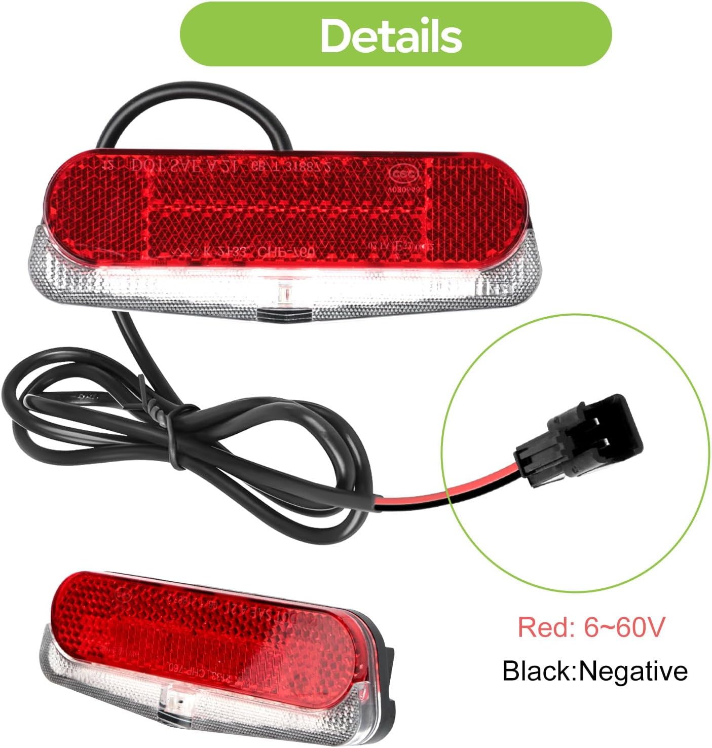Ebike Rear Tail Light,6V-60V LED Warning Light High Brightness Tail Brake Light with Waterproof SM Connector&38.3" Cable Length Electric Bike Accessories for BAFANG Mid Motor and hub Motor
