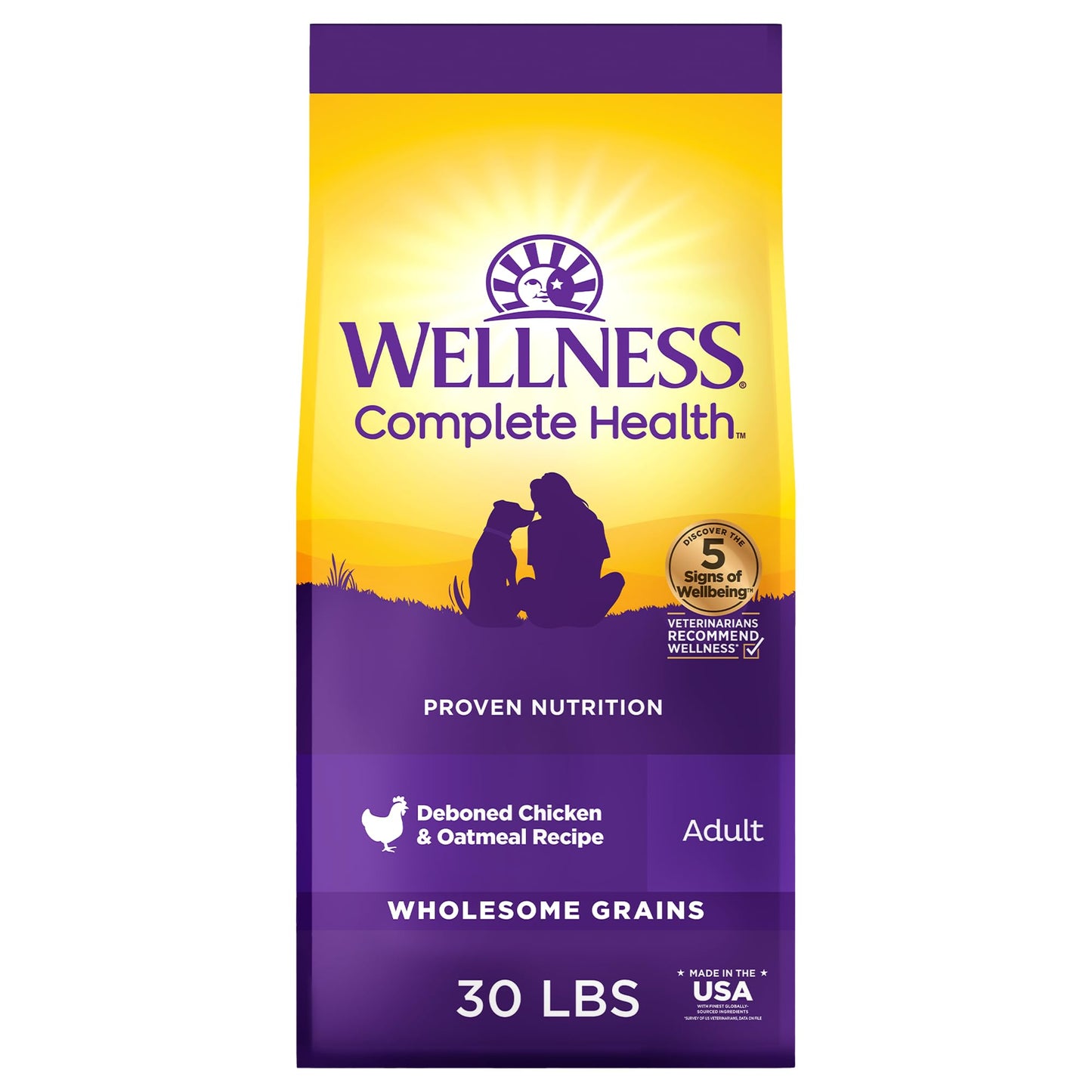 Wellness Complete Health Dry Dog Food, Wholesome Grains, Natural, Lamb & Barley Recipe, (30-Pound Bag)