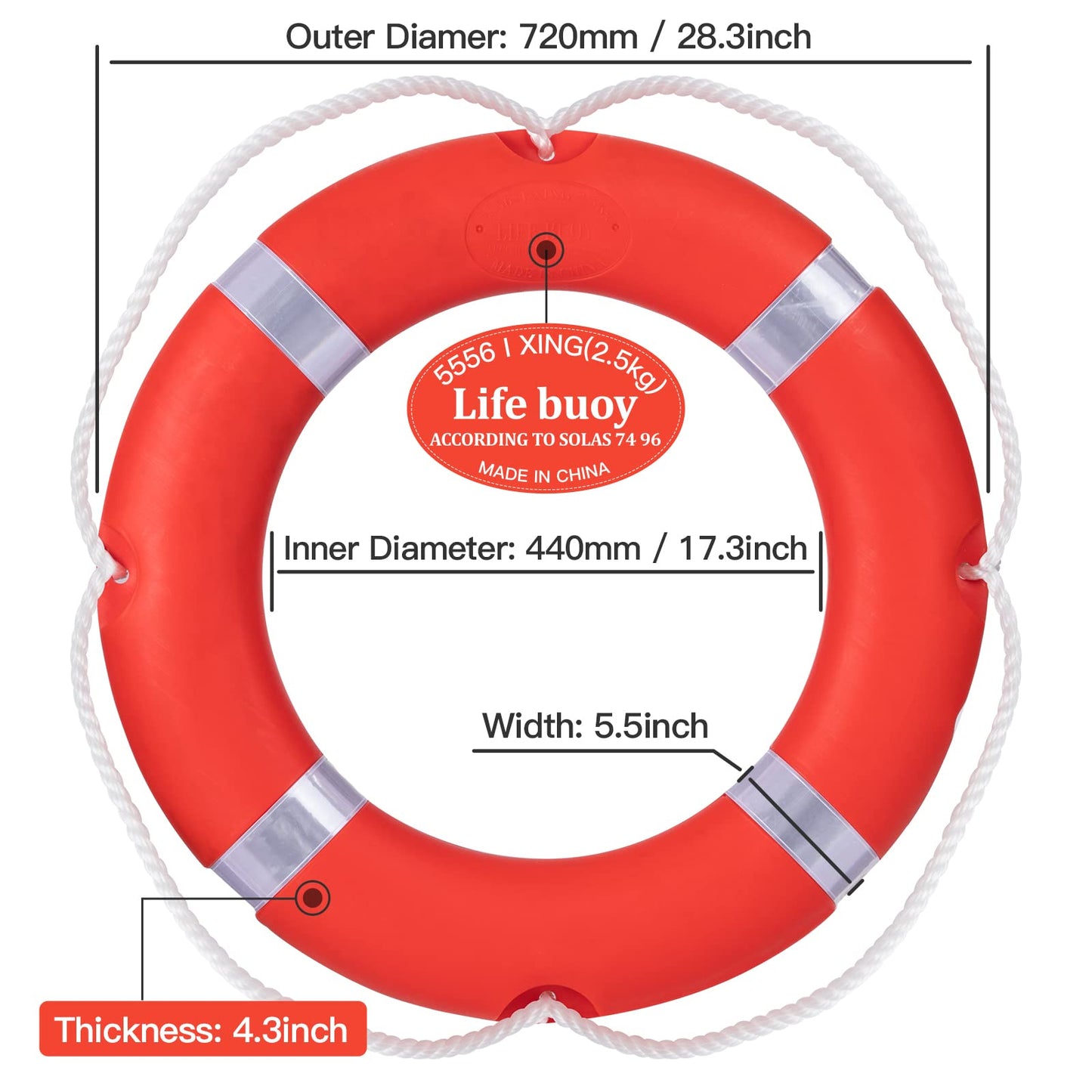 28 inch/23 inch Boat Safety Throw Ring with Water Floating Lifesaving Rope 98.4FT Set, 2.5/1.5 KG International Standard Throw Ring, Outdoor Professional Throwing Ring Rope Rescue Lifeguard Lifesaving
