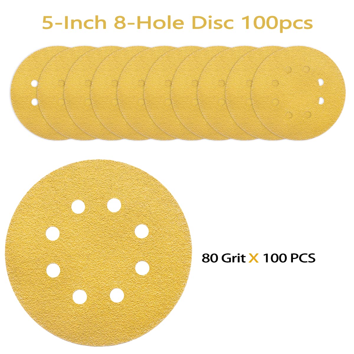 100 PCS 5 Inch Sanding Discs 120 Grit, Round Hook and Loop Sandpaper for Random Orbital Sander