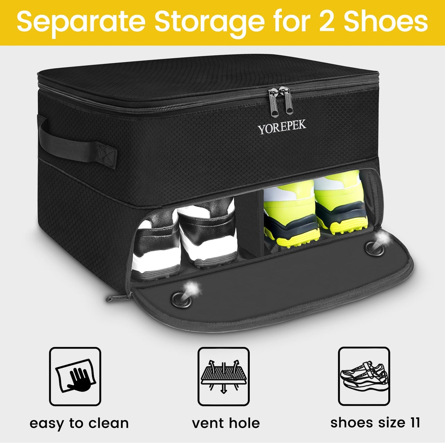 YOREPEK 2 Layer Golf Trunk Organizer, Golf Gifts for Men with Separate Ventilated Compartment for 2 Pair Shoes, Waterproof Car Trunk Locker for Balls, Tees, Clothes, Gloves, Accessories, Golfer gifts