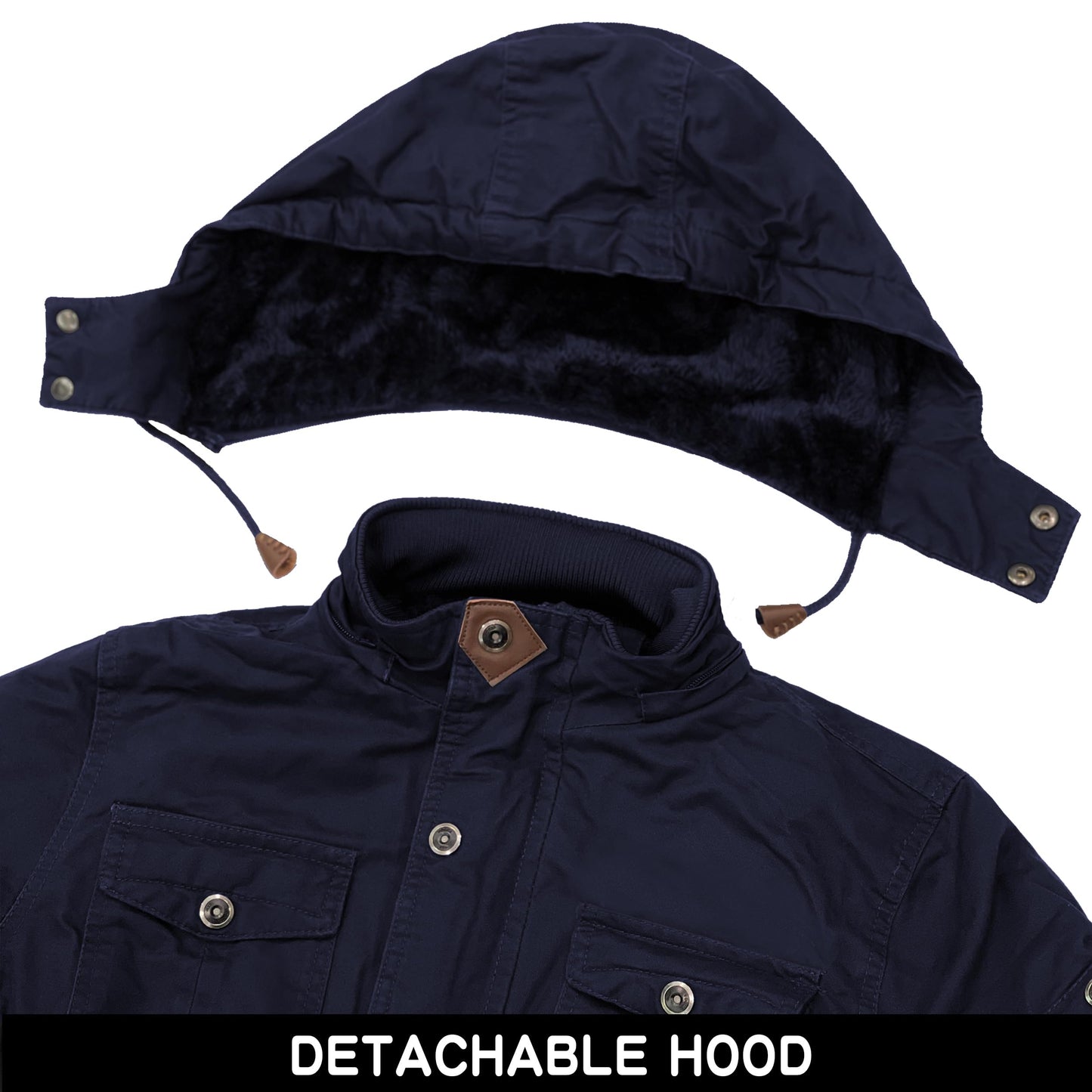CHEXPEL Men's Thick Winter Jackets with Hood, Fleece Lining, Cotton Military Work Jackets with Cargo Pockets, Outwear