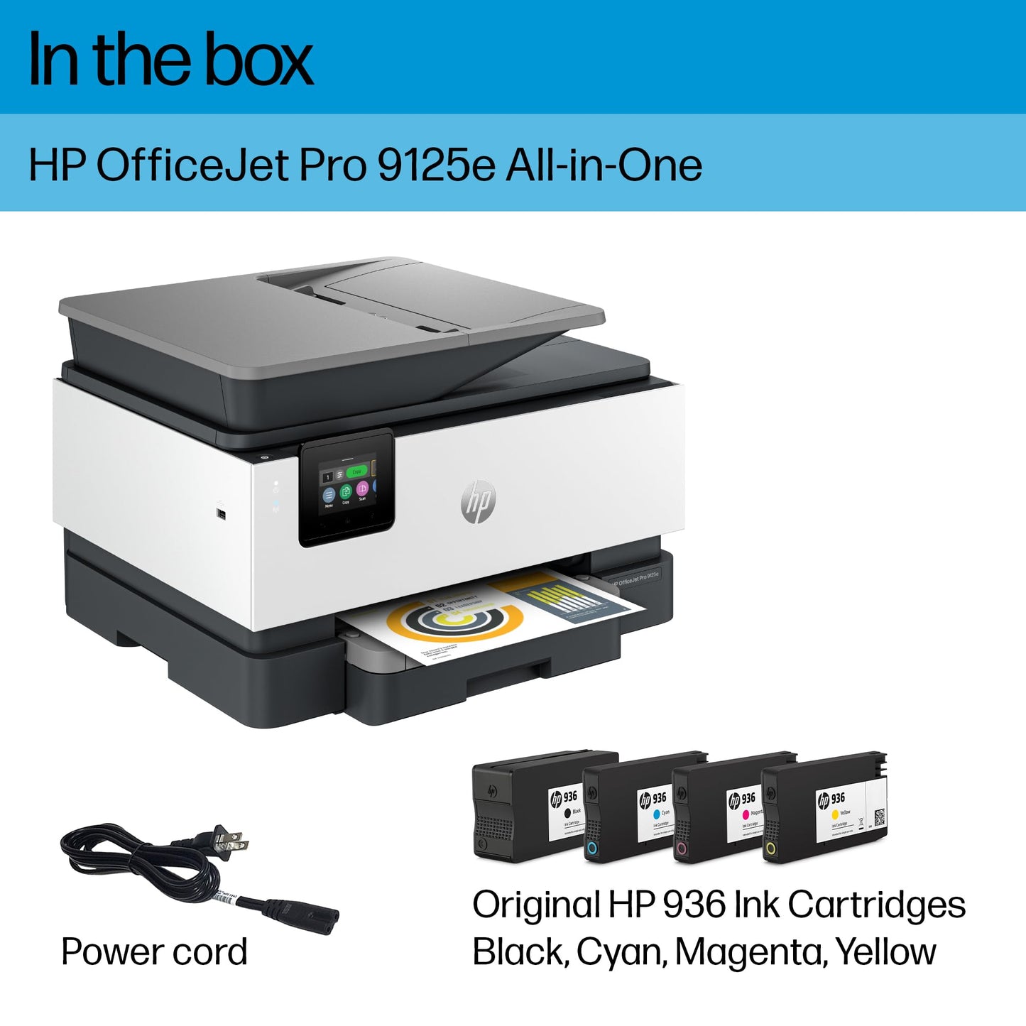 HP OfficeJet Pro 9125e All-in-One Printer, Color, Printer-for-Small Medium Business, Print, Copy, scan, fax,Touchscreen; Smart Advance Scan, 3 month Instant Ink trial included